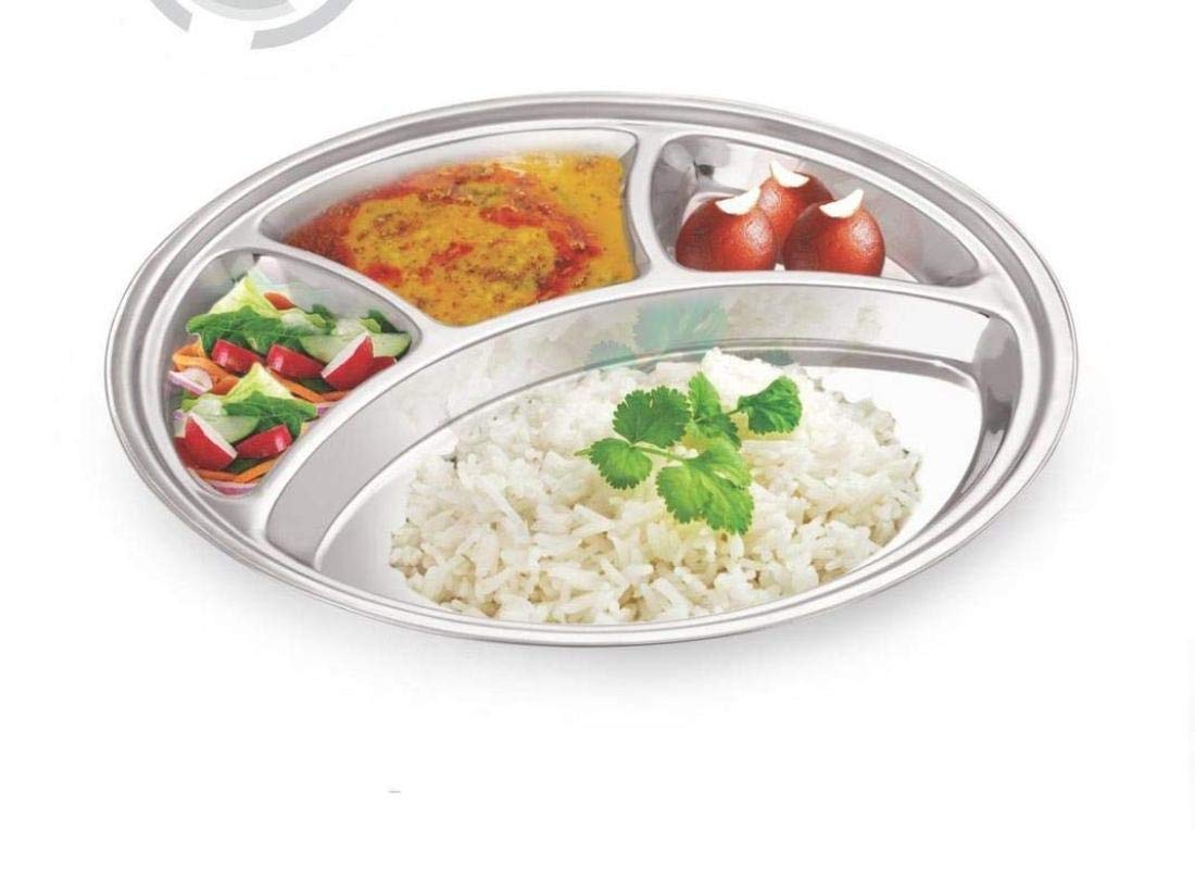 Premium Stainless Steel 4-Compartment Dinner Plate Set (2-Pack) - 13 Inch Restaurant-Grade Serving Platter & Mess Tray - Ideal for Camping, Picnics, School Cafeterias, Buffets, Outdoor Dining & Catering Events