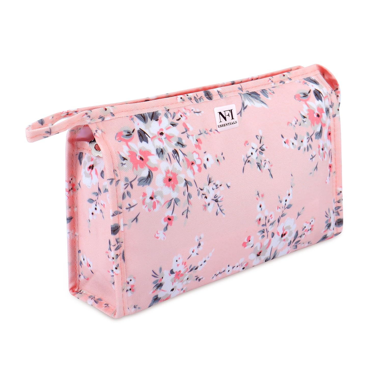 NFI Essentials PU Floral Print Makeup Pouch for Women - Waterproof Cosmetic Bag, Travel Toiletry Organizer, Vanity Case for Makeup Brushes & Accessories | Perfect for Travel, Gym, Daily Use & Gift