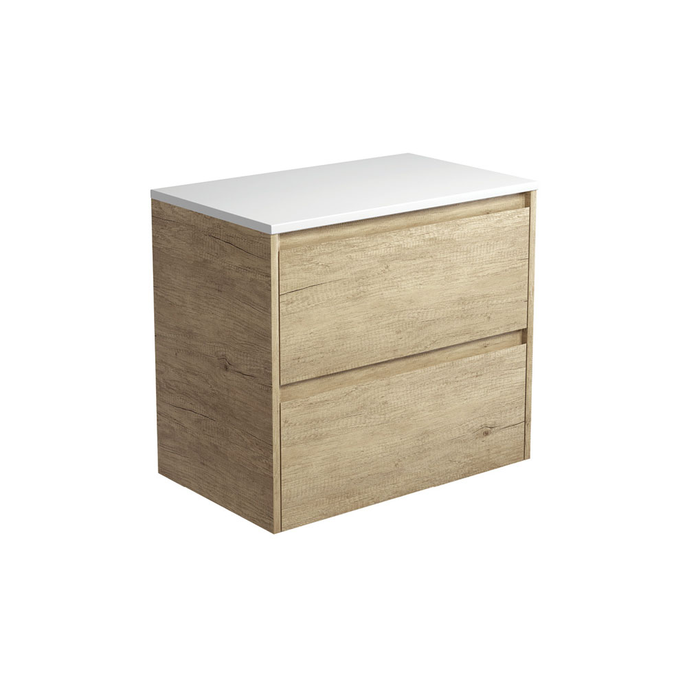 Fienza 75BS Amato 750 Wall Mounted Bathroom Vanity Cabinet - Scandi Oak Finish - Modern Storage Solution for Small Bathrooms & Powder Rooms