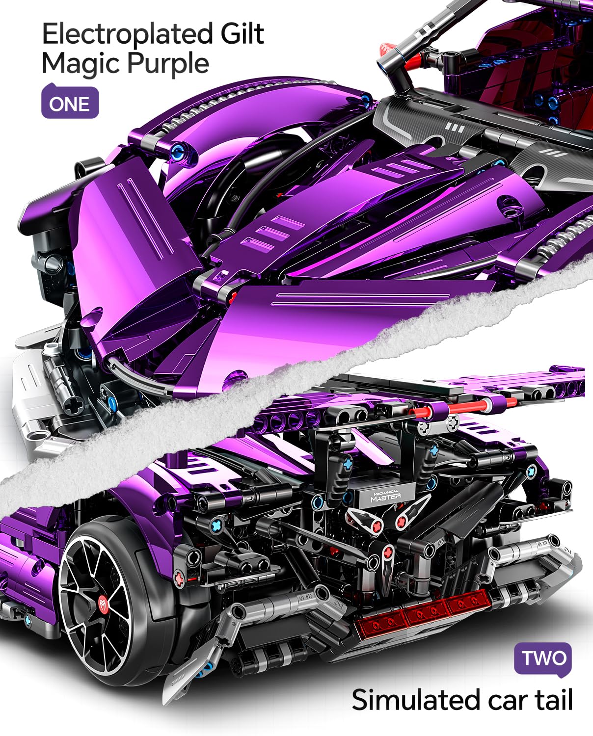 BAV 1:10 Scale Purple Plated Sports Car Building Kit - Collectible Remote Control Electric Drift Racing Model for Adults, Men & Teens - Perfect for Hobbyists, DIY Enthusiasts & RC Car Racing Fans