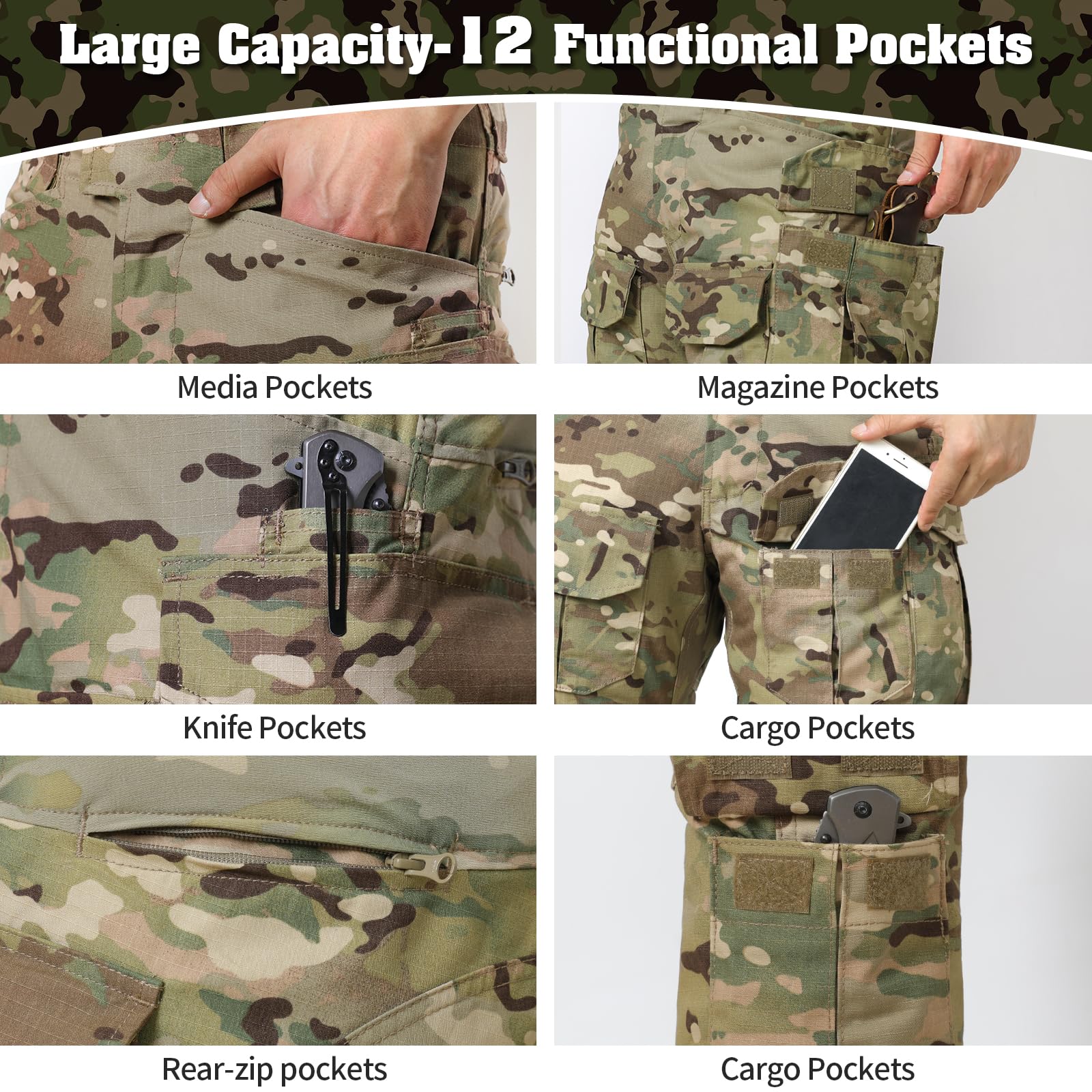 G3 Combat Pants for Men - Military Tactical Camouflage Cargo Pants with Multi-Pockets | Rip-Stop Durable Fabric for Hunting, Hiking, Paintball & Outdoor Adventures