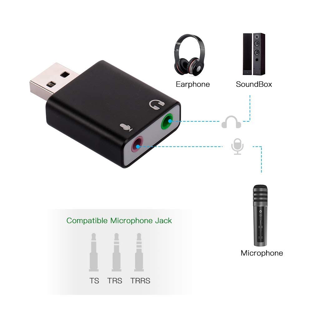 Meshiv USB Sound Card - HiFi 7.1CH External USB to 3.5mm Headphone Adapter with Stereo Audio & Mic for Laptop PC (Multi-Color) - Perfect for Gaming, Streaming & Conference Calls