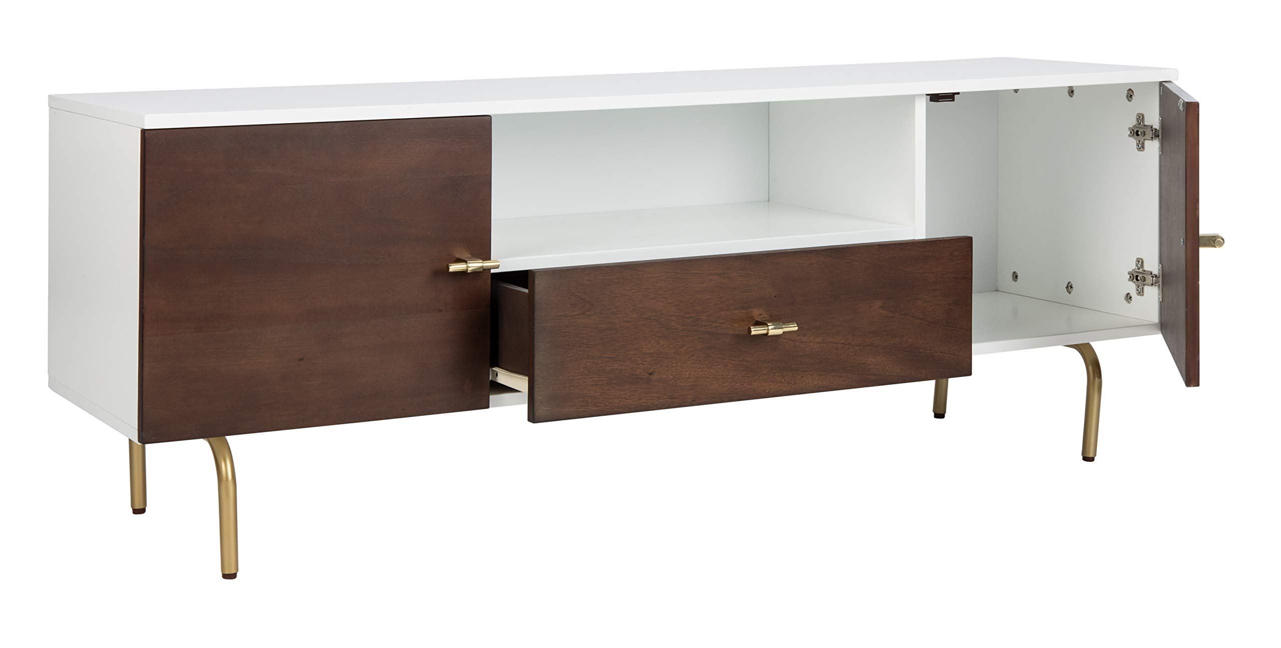 Safavieh Genevieve Mid-Century Modern TV Stand - Walnut & White Storage Media Console for Living Room, Bedroom, Home Theater