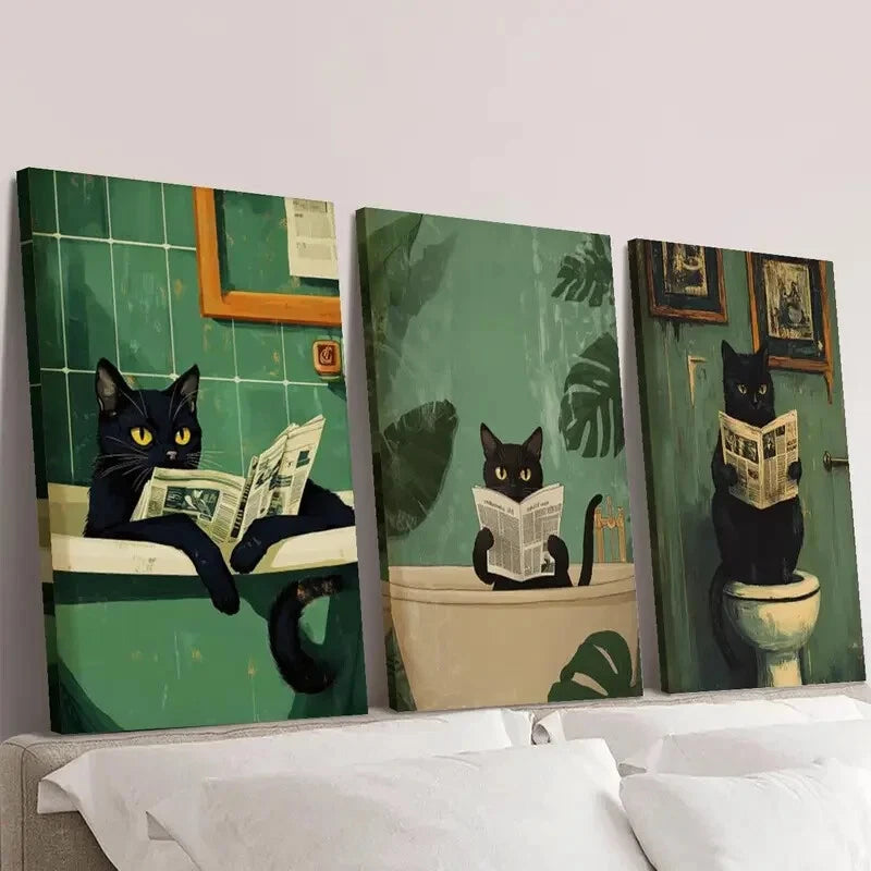 3-Piece Black Cat Canvas Wall Art Set - Framed 40x60cm Prints | High Quality Australian Made Home Decor | Ready to Hang for Living Room, Bedroom & Office Decor
