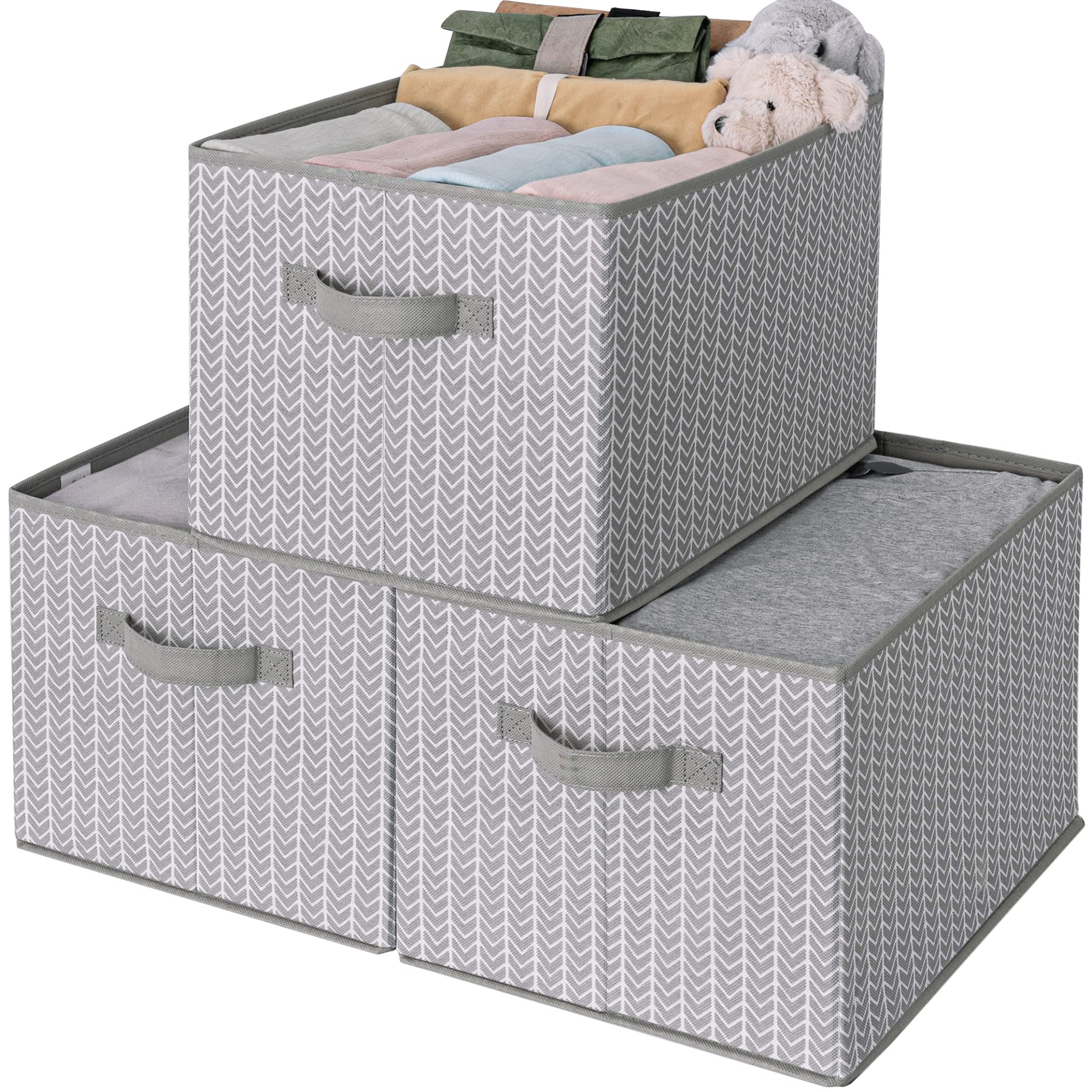 GRANNY SAYS Collapsible Storage Bins & Organizers - Extra Large 3-Pack Gray/White Fabric Baskets for Closet, Bedroom & Changing Table | Space-Saving Linen & Clothes Storage Solution for Home Organization