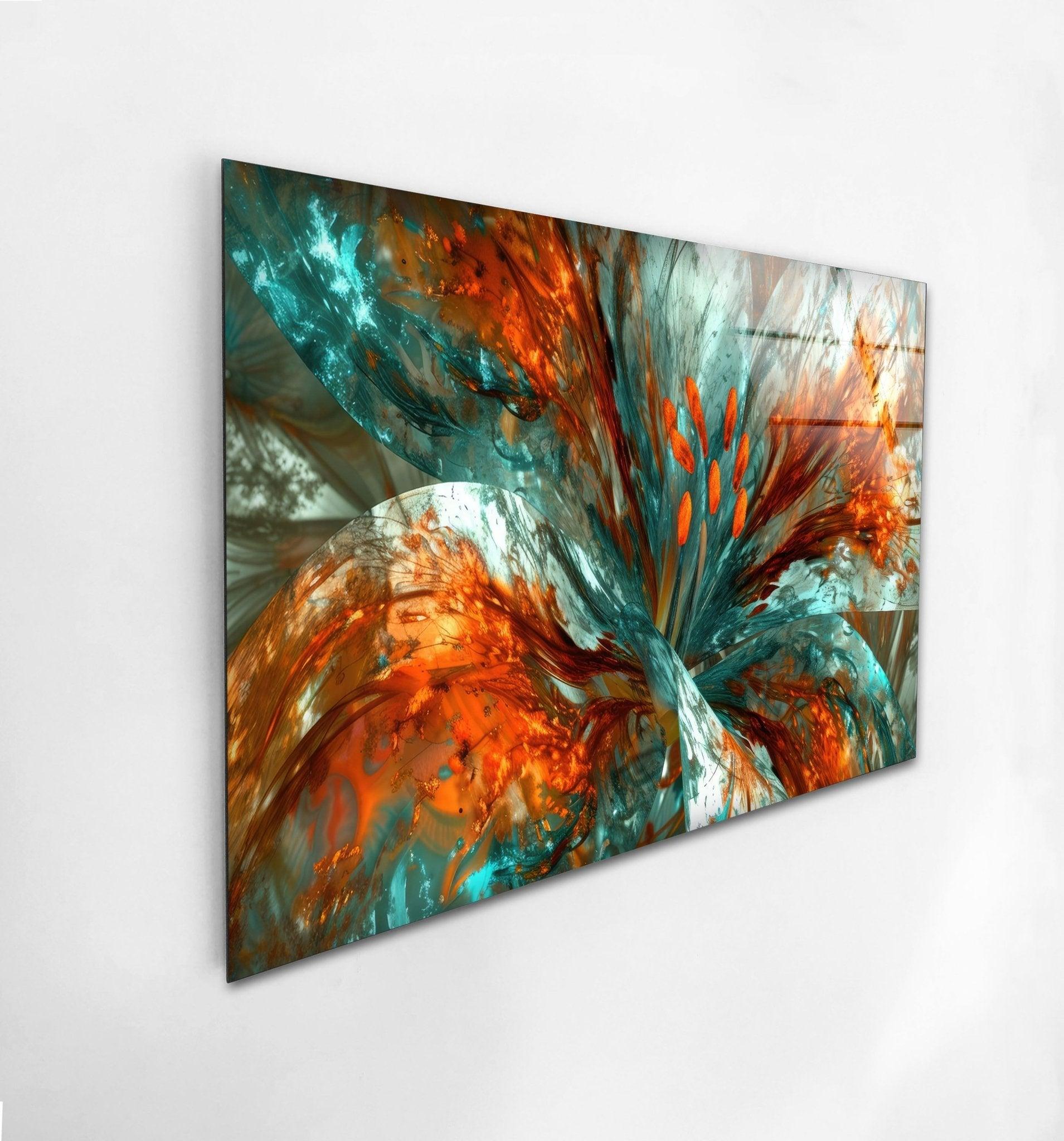 Abstract Floral Painting Glass Wall Art - Modern Home Decor for Living Room, Bedroom & Office - Elegant Handmade Glass Artwork for Interior Design