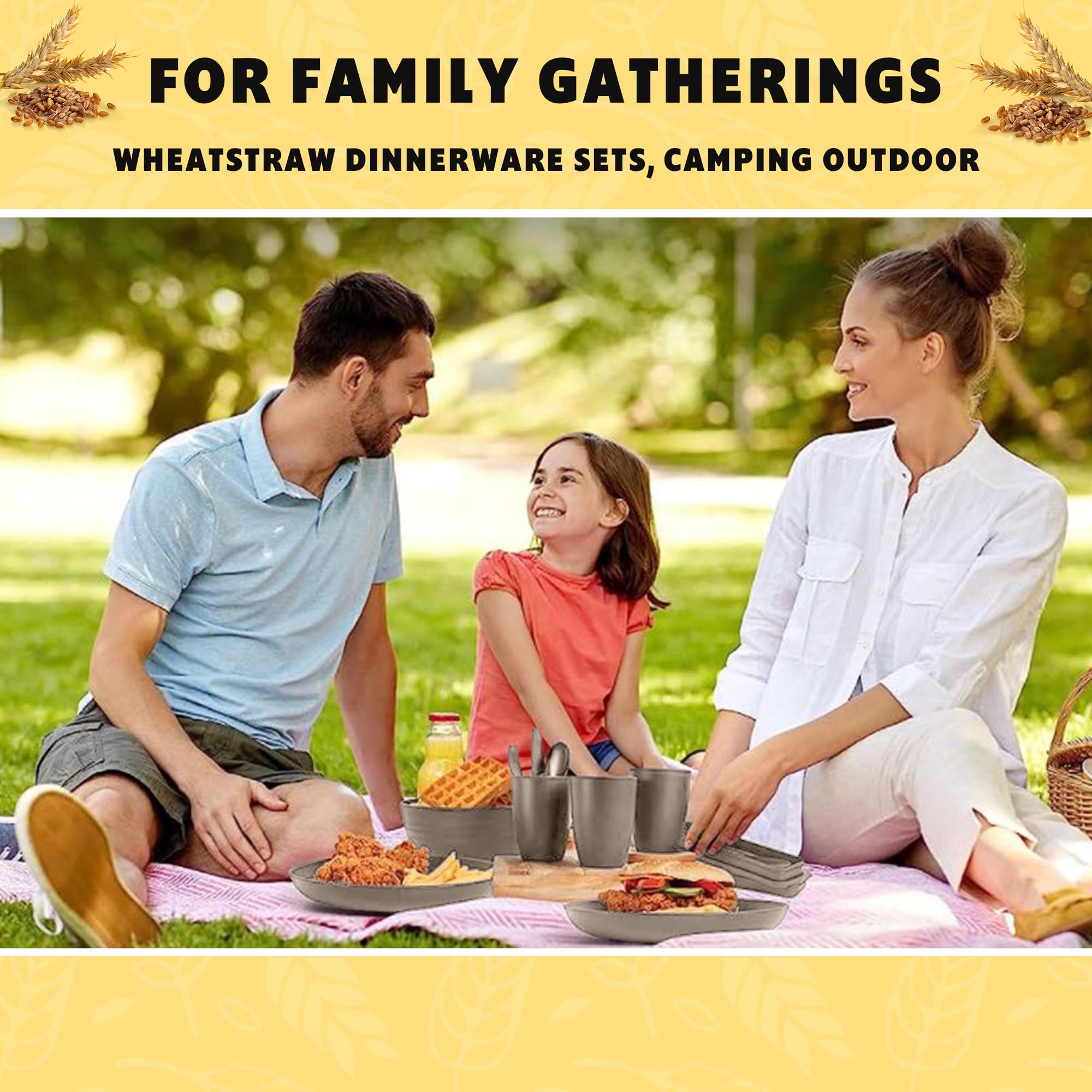 32-Piece Wheat Straw Dinnerware Set | Unbreakable, Microwave & Dishwasher Safe | Eco-Friendly Plates & Bowls for 4 | Lightweight Reusable Dinnerware (Desert Taupe) | Perfect for Camping, Picnics & Everyday Use