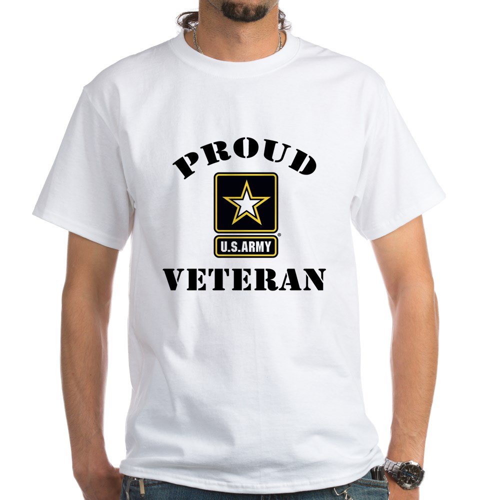 Proud U.S. Veteran White Cotton T-Shirt by CafePress - Patriotic Military Apparel for Veterans Day, Memorial Day & Everyday Wear