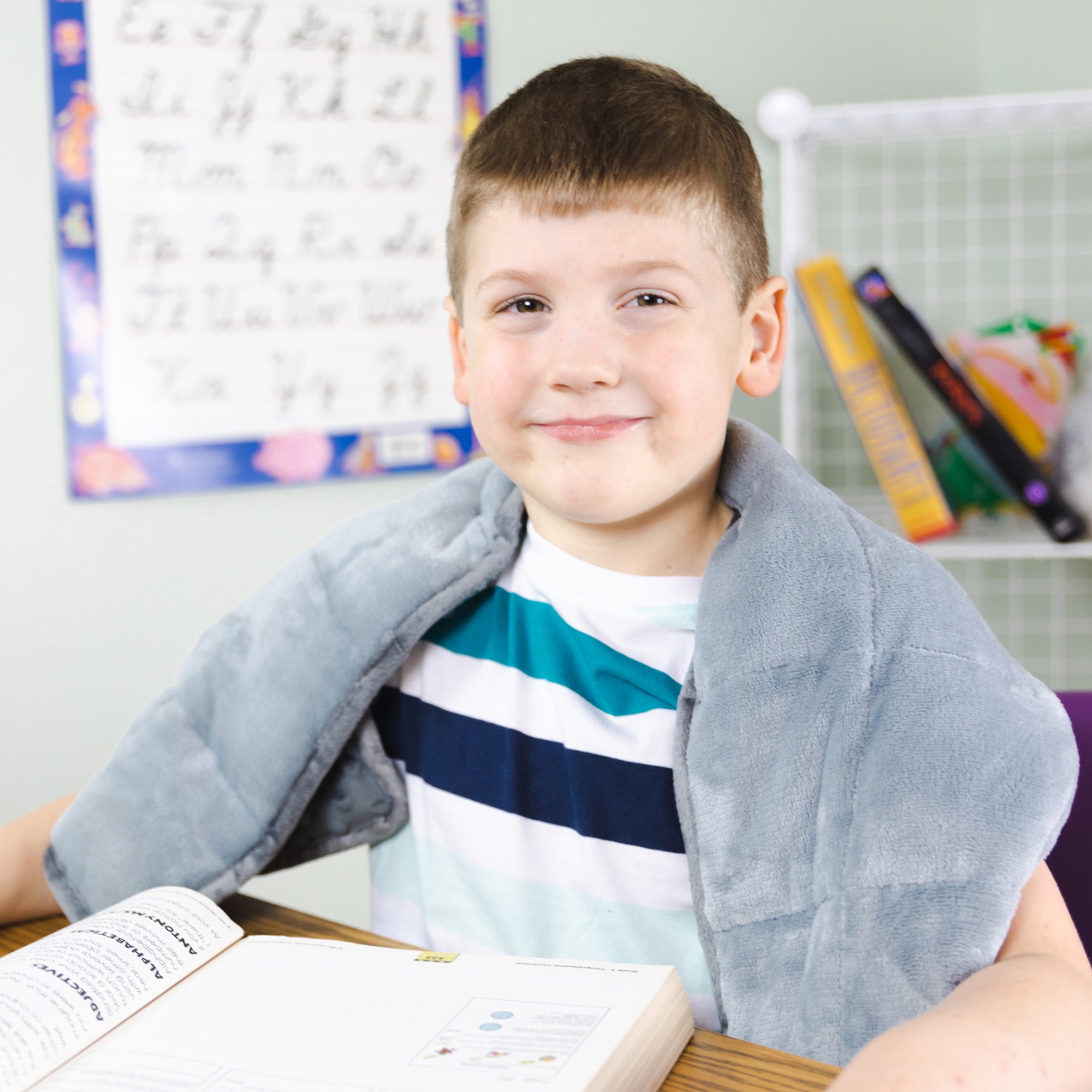 Bouncyband Dual Texture Weighted Shoulder Wrap for Kids - Gray | Sensory Compression Wrap for Anxiety & Focus | Perfect for School, Therapy & Home Use