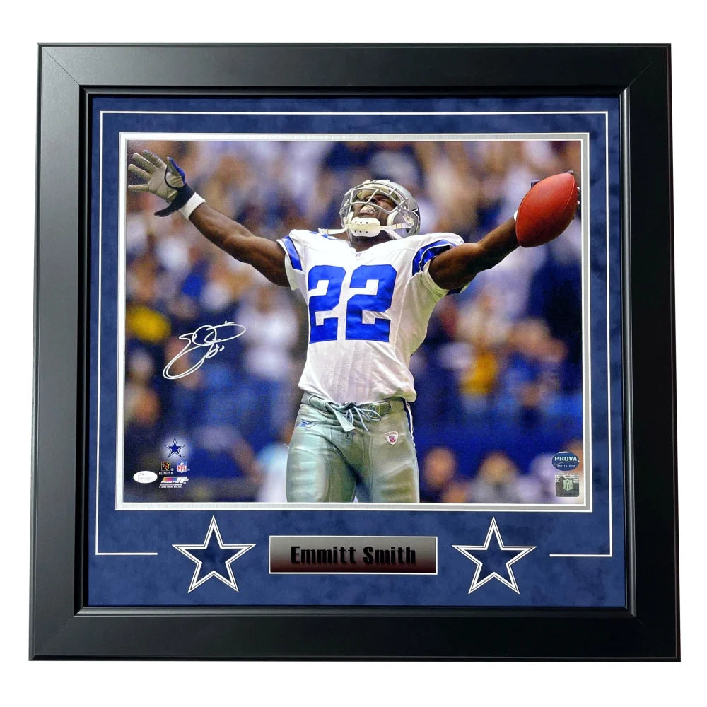 Emmitt Smith Autographed Dallas Cowboys 16x20 Framed Photo - Signed BAS Prova Certified Memorabilia - Perfect for Sports Fans, Man Cave Decor & NFL Collectors