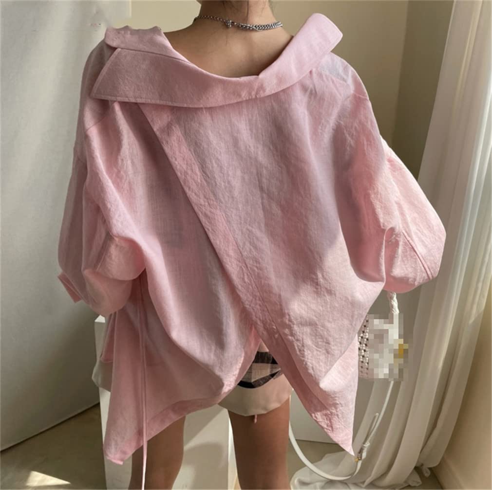 Women's Loose Fit Long Sleeve Blouse with Lace-Up Detail & Asymmetrical Hem - Autumn Fashion Top for Casual Wear, Office Outfits & Date Nights