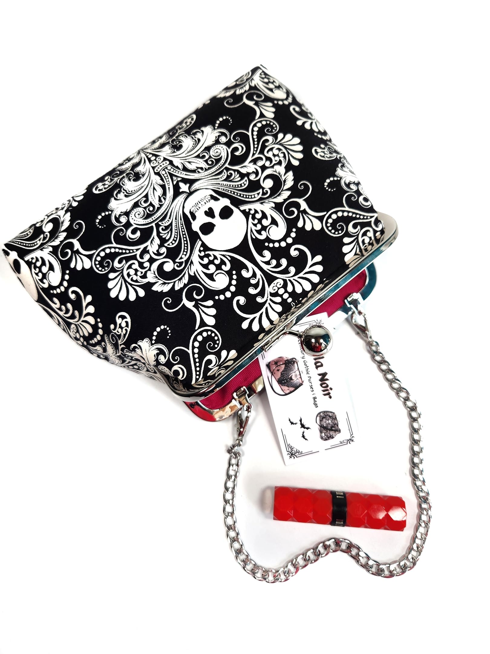 Gothic Glow in the Dark Clutch Bag - Vintage Kisslock Evening Purse for Women | Goth Party Accessory, Halloween Costume, Cosplay, Night Out & Special Occasions