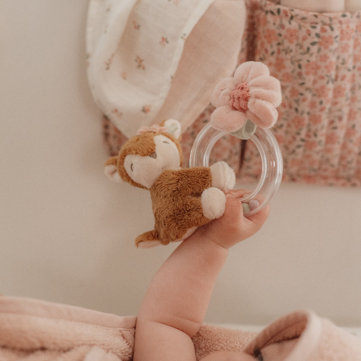 Fairy Garden Deer Ring Rattle - Wooden Baby Teether Toy for Infants & Toddlers - Perfect for Sensory Play, Early Learning and Nursery Decor