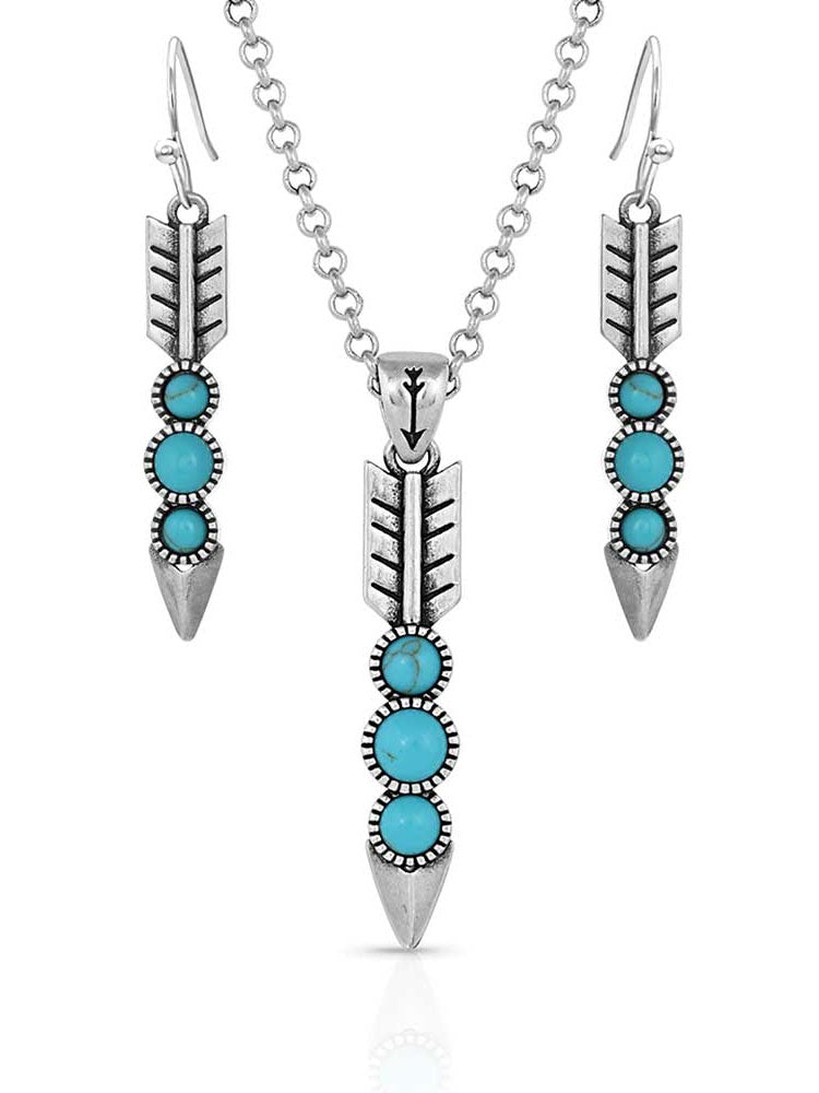 Montana Silversmiths JS5033 Free Falling Silver Arrow Necklace & Earrings Set - Sterling Silver Jewelry for Women, Western Style Gift for Cowgirls, Perfect for Rodeo, Country Concerts and Everyday Wear