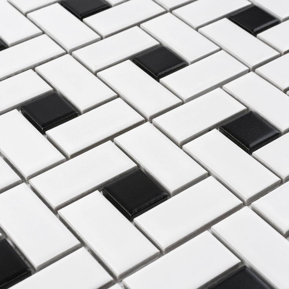 Black and White Porcelain Mosaic Tile - Pinwheel Dot Pattern for Kitchen Backsplash, Bathroom Wall, and Flooring Decor