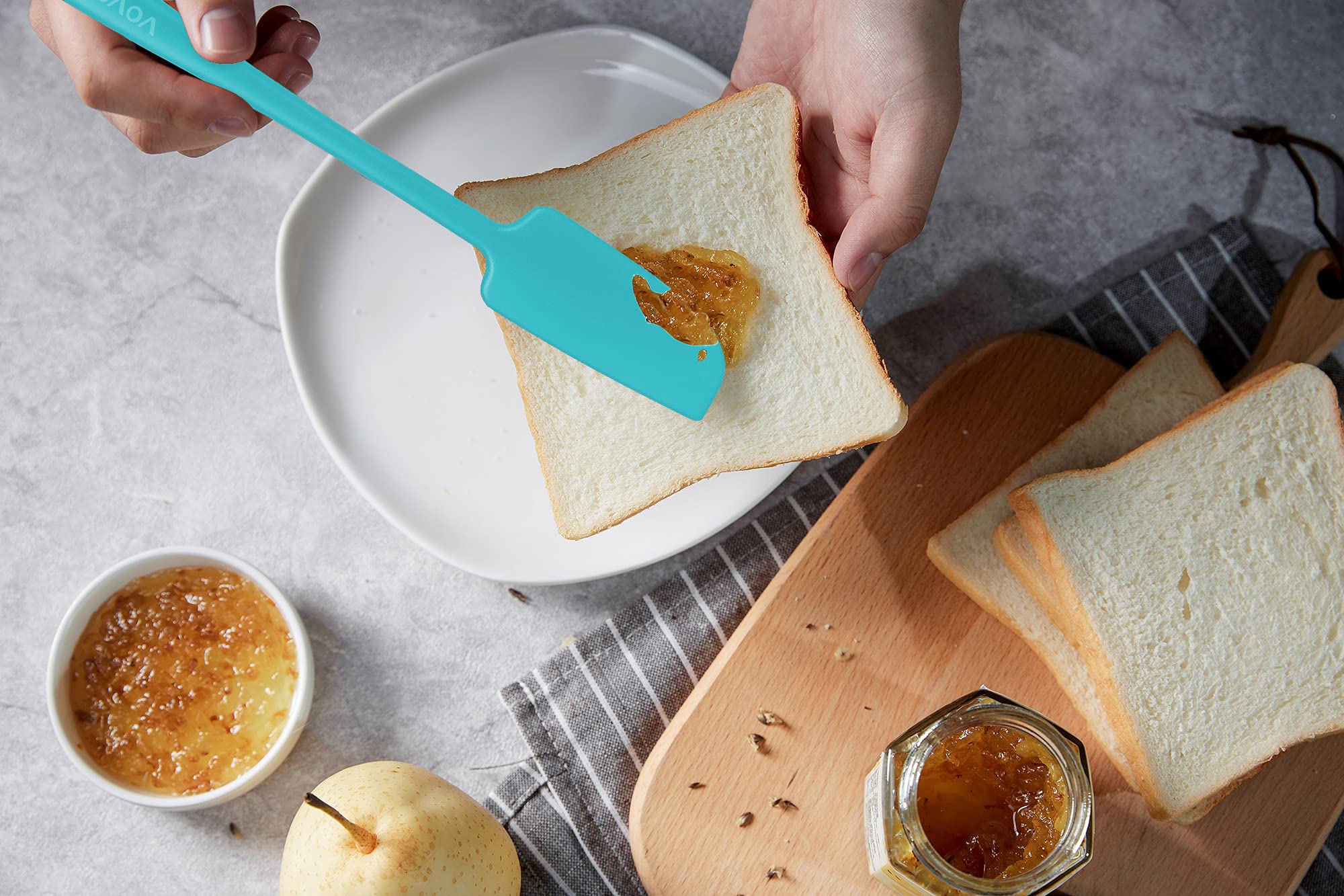 2-Pack Vovoly Silicone Jar Spatulas - Small Seamless Rubber Scraper with Stainless Steel Core, Heat Resistant & Non-Stick Mini Spatula for Jars, Blenders, Mixing, Baking - BPA Free, 11 Inch, Teal - Perfect for Kitchen, Cooking, Food Prep & Smoothie Making