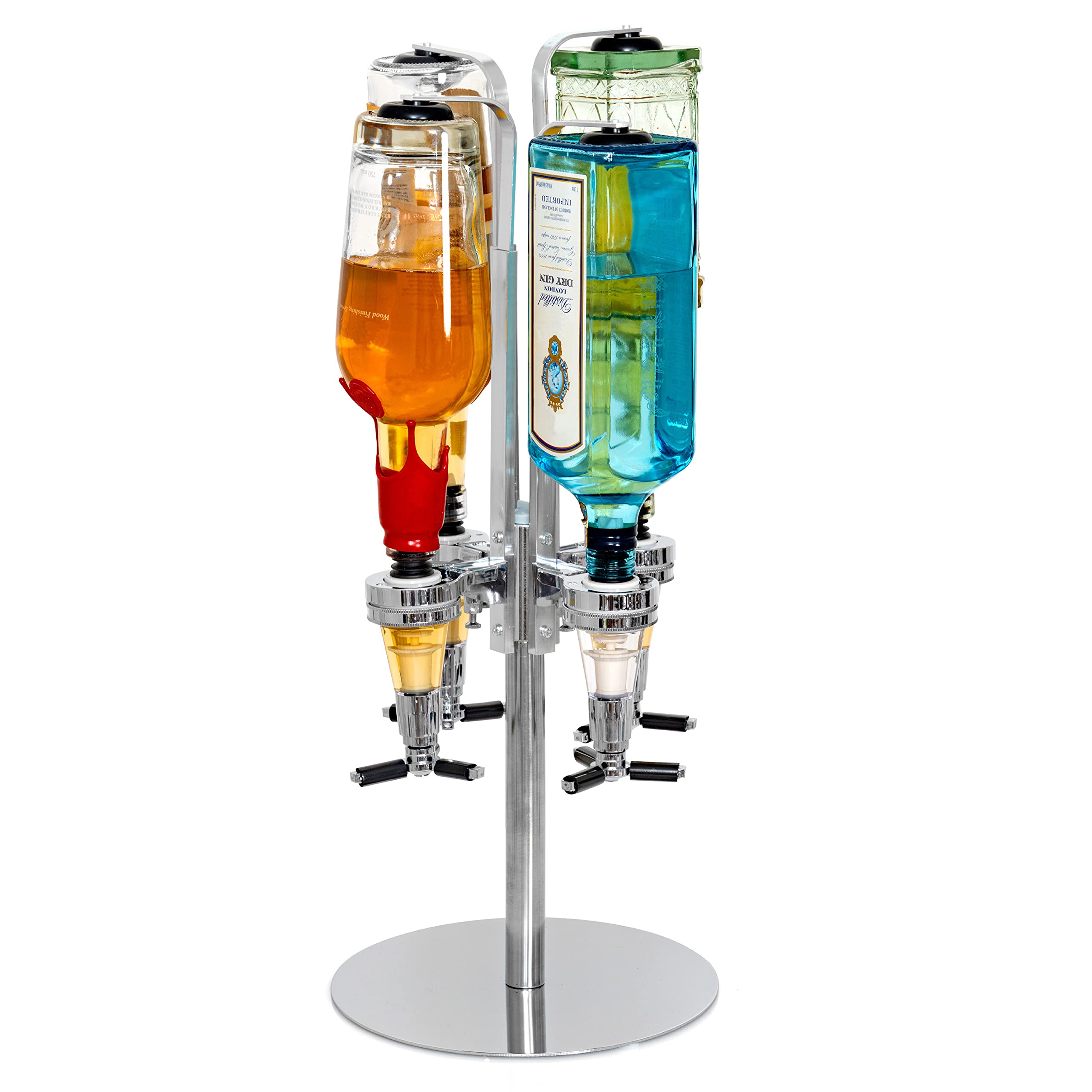 Wyndham House 4-Station Liquor Dispenser - Premium Home Bar Accessory for Whiskey, Vodka, Rum & Tequila - Perfect for Man Cave, Game Room & Entertaining Guests