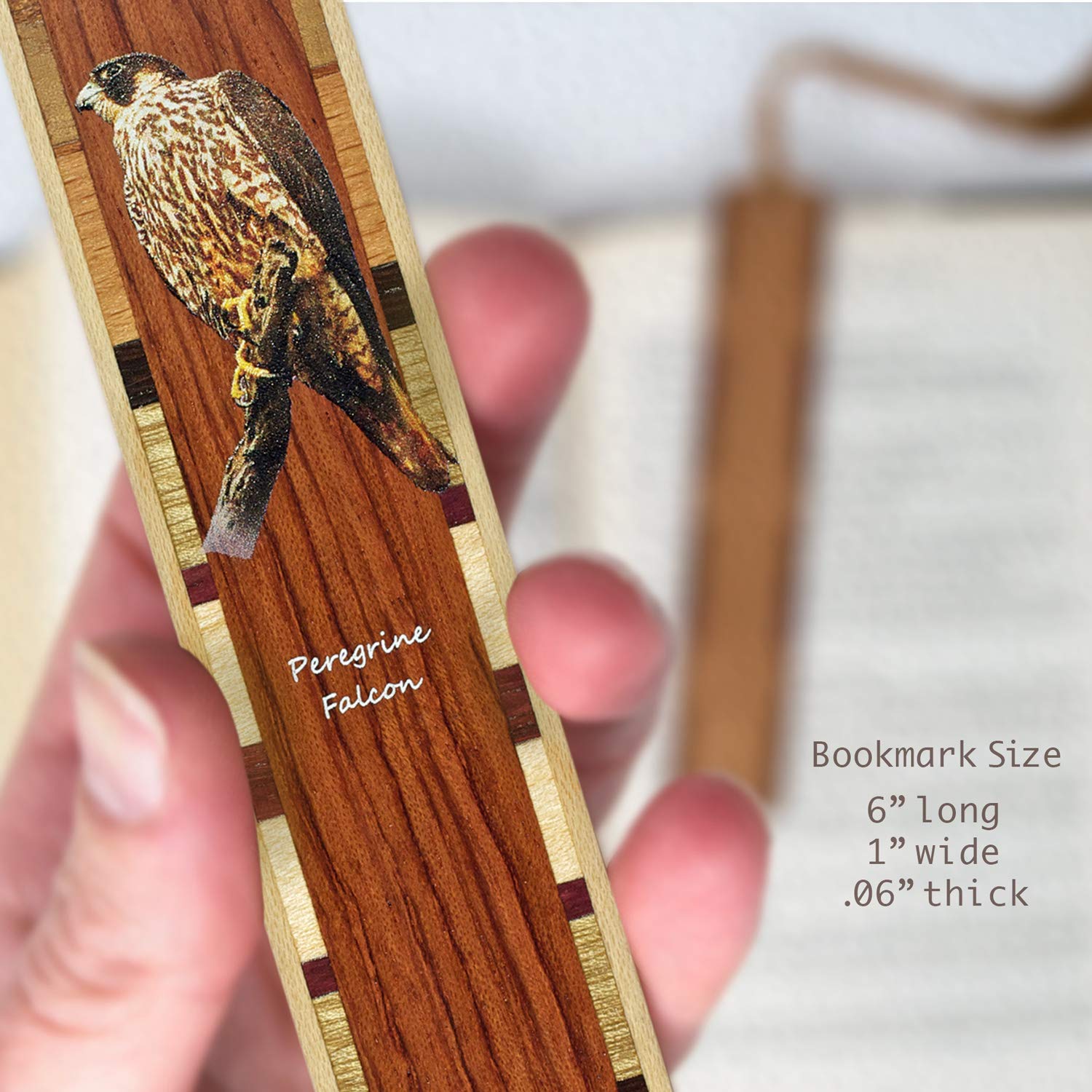 Double Sided Peregrine Falcon Wooden Bookmark with Suede Tassel - Handmade in USA - Personalized Gift Option - Perfect for Book Lovers & Nature Enthusiasts