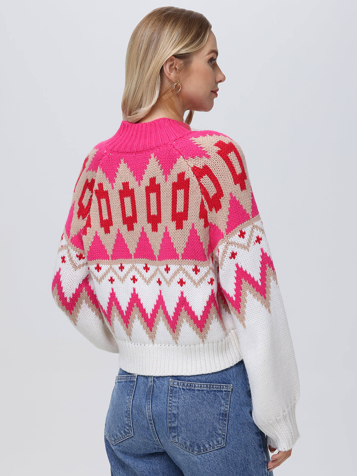 Victoria Women's Fair Isle Knit Bomber Jacket - Cozy Winter Pullover for Casual Outings & Holiday Gatherings