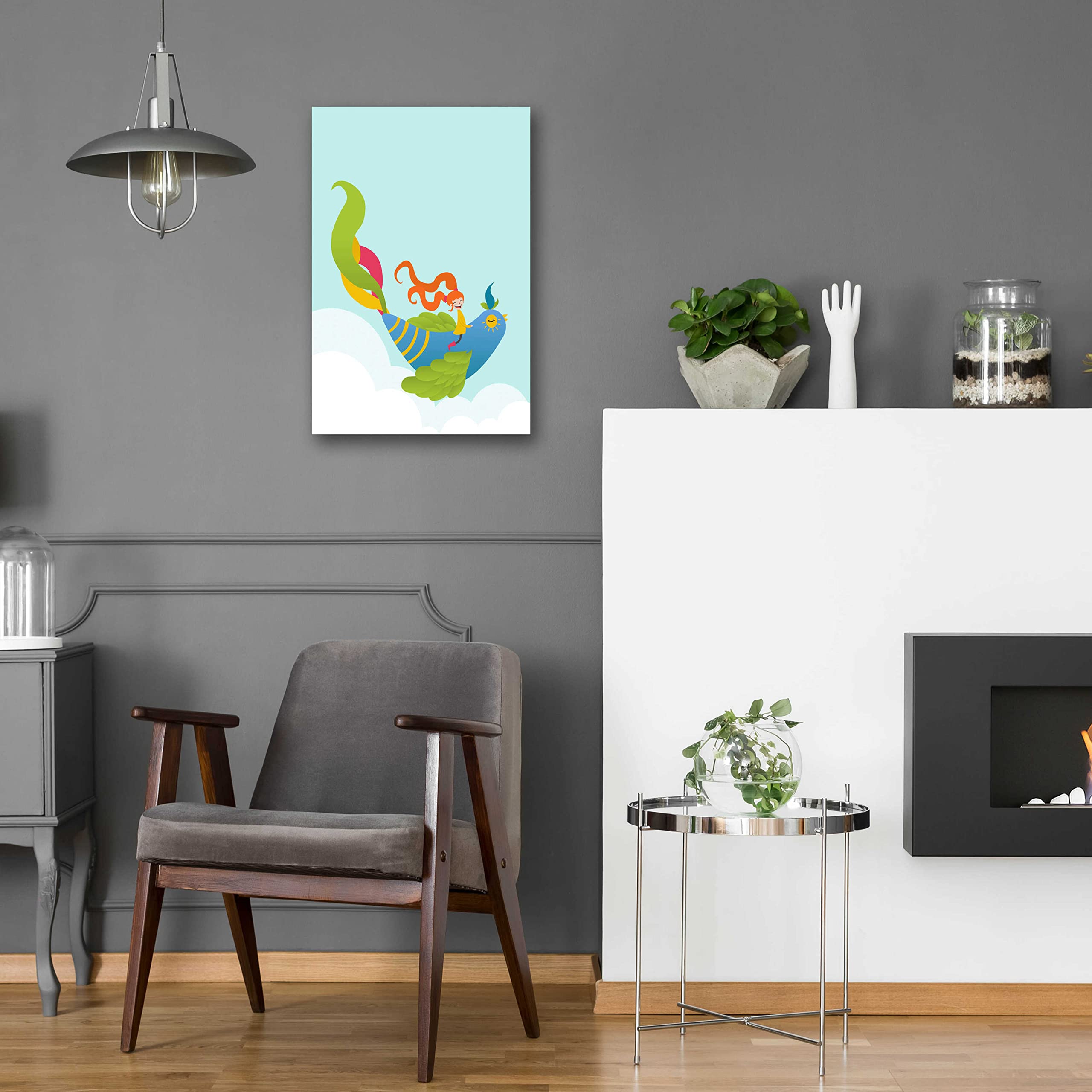 Volkan Dalyan 'Bird and Girl' Acrylic Glass Wall Art - 16x24 Inches Modern Home Decor, Living Room & Bedroom Abstract Painting for Contemporary Interior Design
