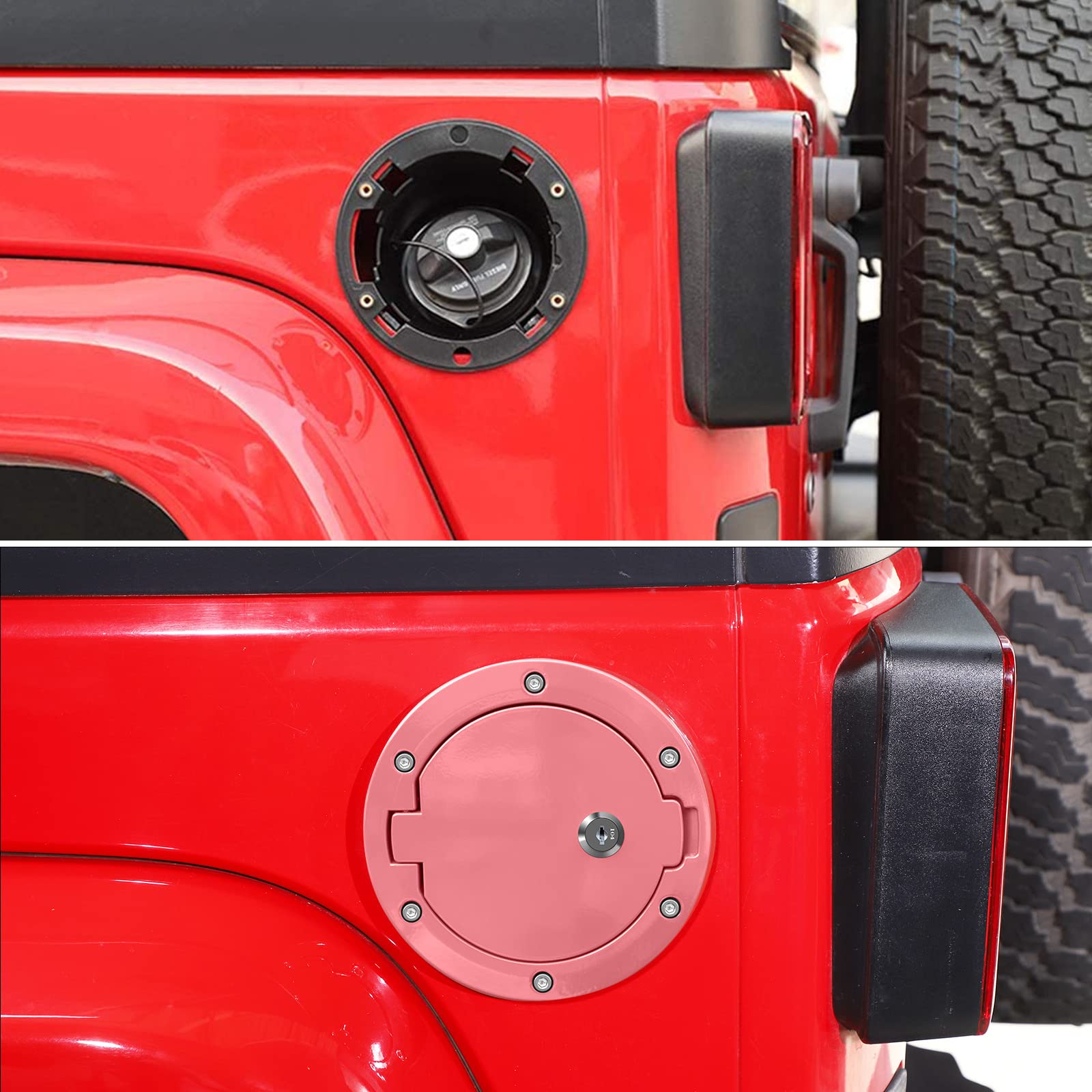 JeCar Fuel Filler Door Locking Gas Cap Cover - Compatible with Jeep Wrangler 2007-2018 JK & Unlimited Models - Exterior Accessories - Pink - Secure Gas Tank Protection for Off-Road Adventures & Daily Commuting
