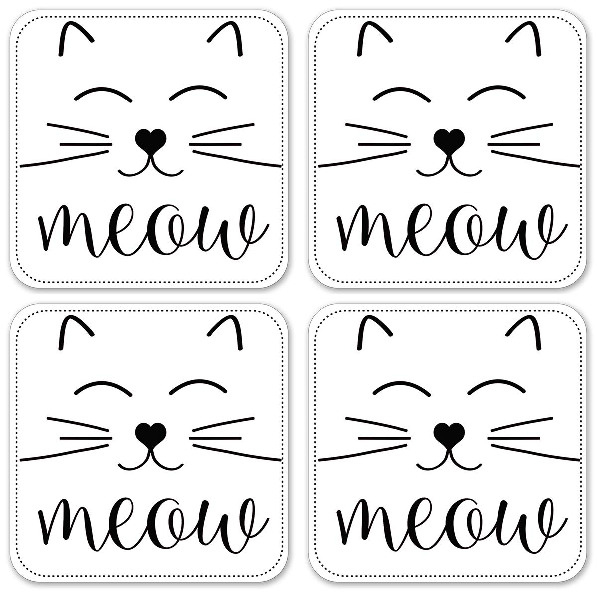 Vinyl Drink Coasters Set of 4 - Cute Cat Design - Absorbent & Durable Coasters for Coffee, Tea, and Beverages - Perfect for Home, Office, or Party Use