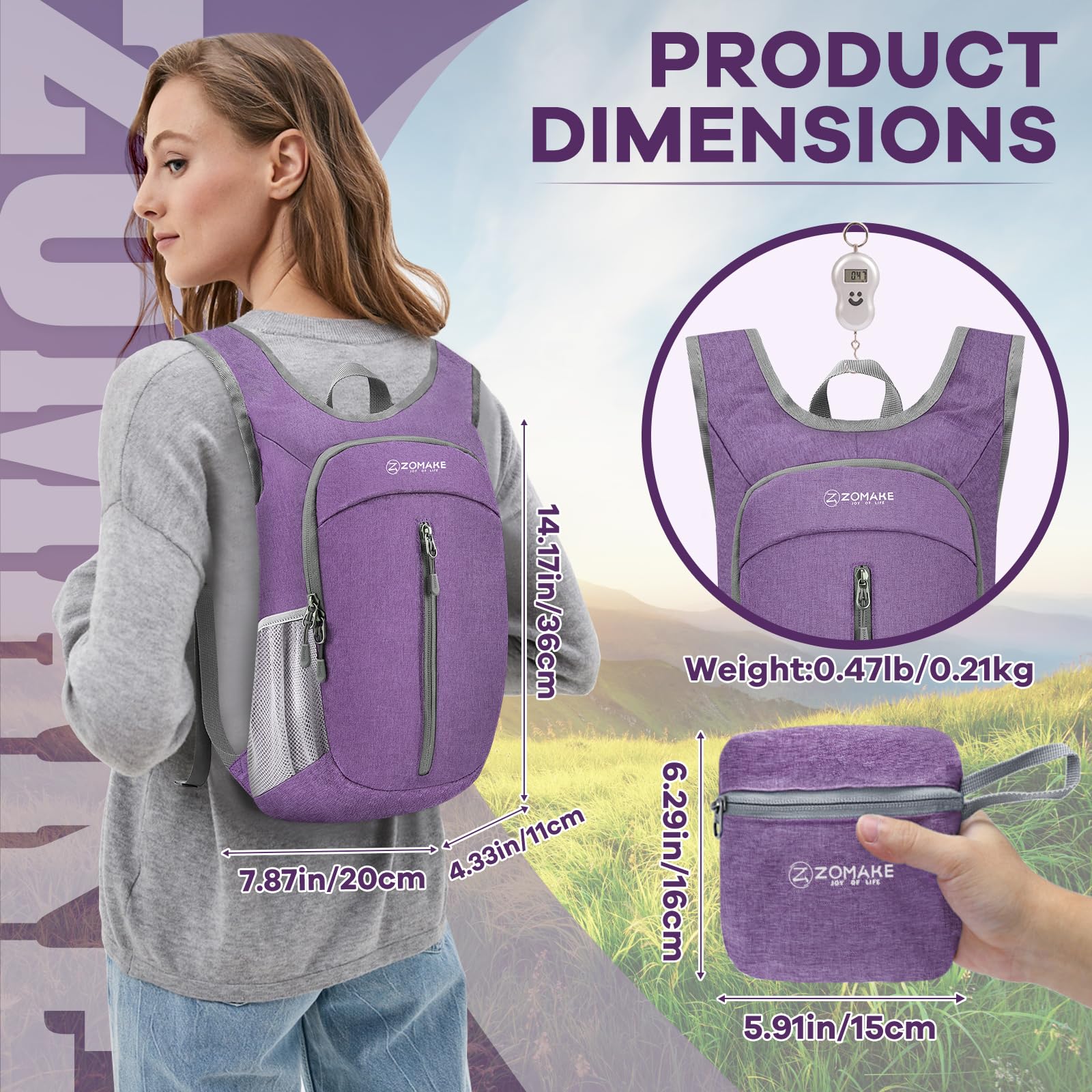 ZOMAKE 10L Lightweight Packable Backpack - Foldable Hiking Daypack for Travel, Camping & Outdoor Adventures | Compact Collapsible Backpack for Men & Women