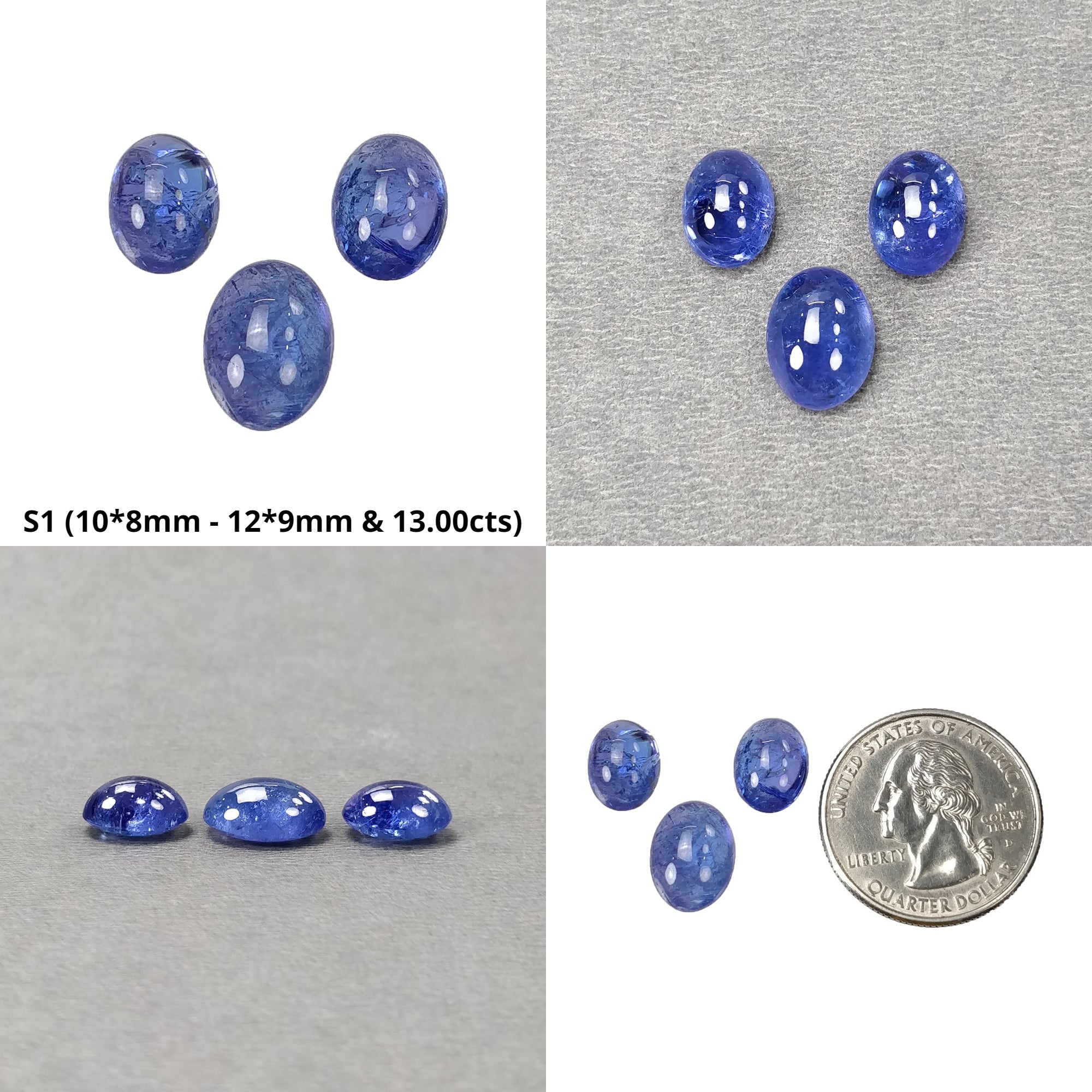 Natural Black Rutile Quartz & Tanzanite Gemstone Cabochon Set - Untreated, Unheated Oval Shape (3pcs & 4pcs) for Jewelry Making, Wire Wrapping & Crystal Healing