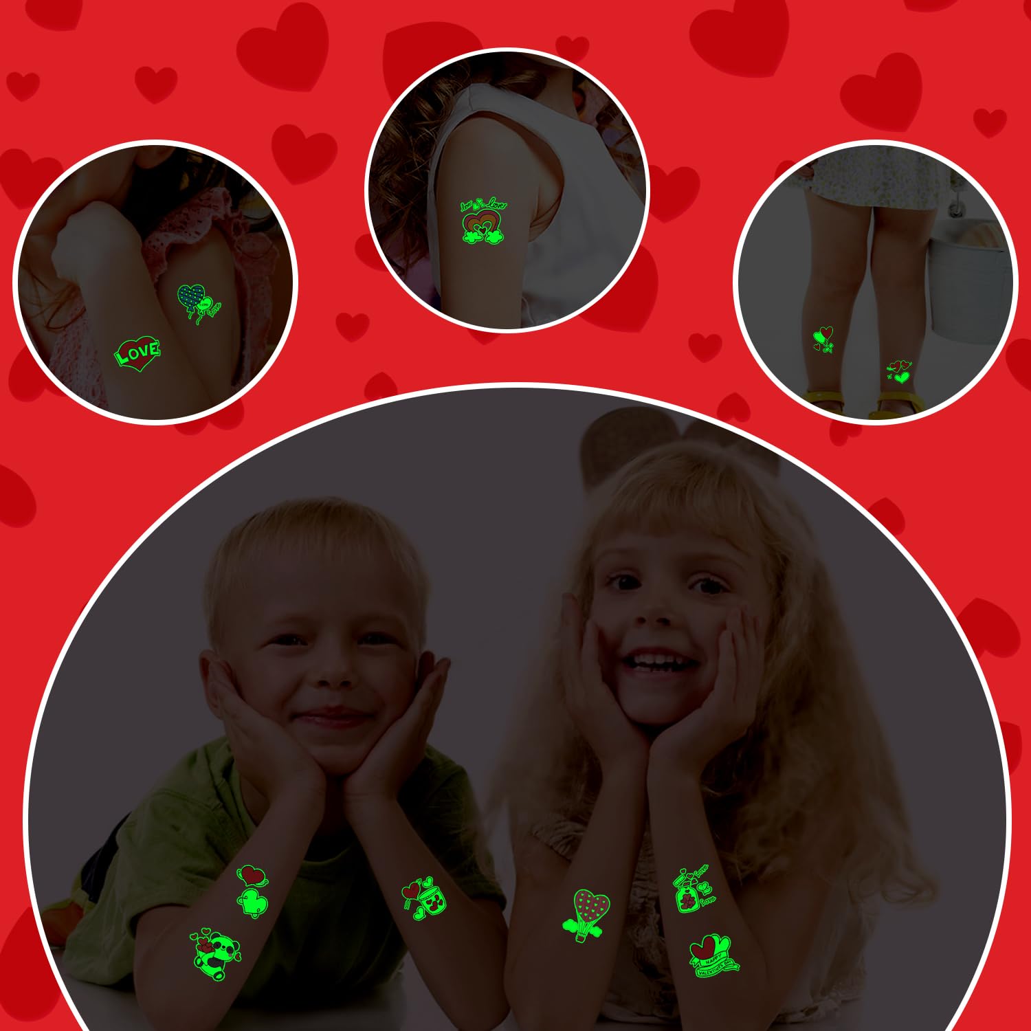 204-Piece Glow in the Dark Valentine's Day Temporary Tattoos for Kids - Individually Wrapped Heart Stickers for Party Favors, Classroom Prizes, Games & Decorations - Perfect for Valentine's Parties, School Events & Gift Exchanges