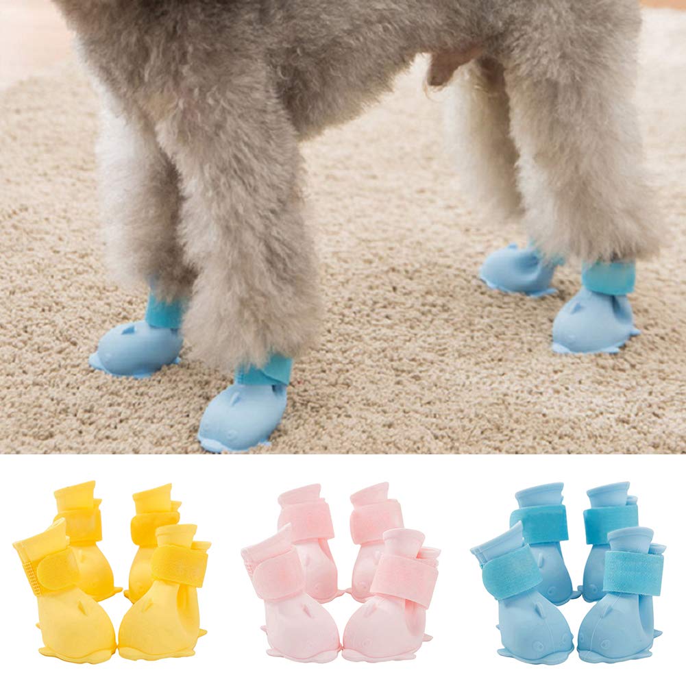 4Pcs Non-Slip Waterproof Dog Boots for Winter - Warm Pet Shoes for Rain & Snow | Blue Puppy Booties for Outdoor Walking, Hiking & Cold Weather Protection