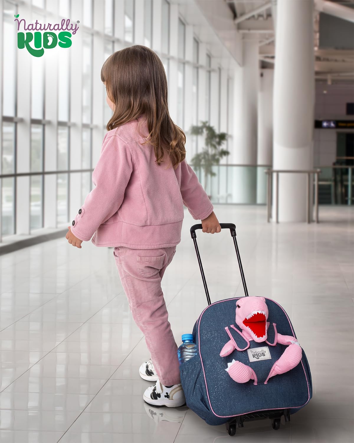 Pink Dinosaur Toddler Luggage - Kids Rolling Backpack for Girls & Boys, Travel Suitcase with Wheels for 3-6 Year Olds - Perfect for Airplane Trips, Preschool, Birthday Gifts & Family Vacations