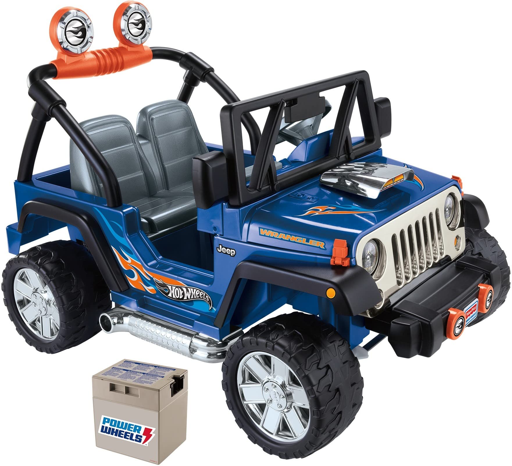 Fisher-Price Power Wheels Hot Wheels Jeep Wrangler 12V Ride-On Car for Kids Ages 3-7 Years - Includes Extra Rechargeable Battery - Perfect for Outdoor Play, Backyard Fun & Neighborhood Cruising