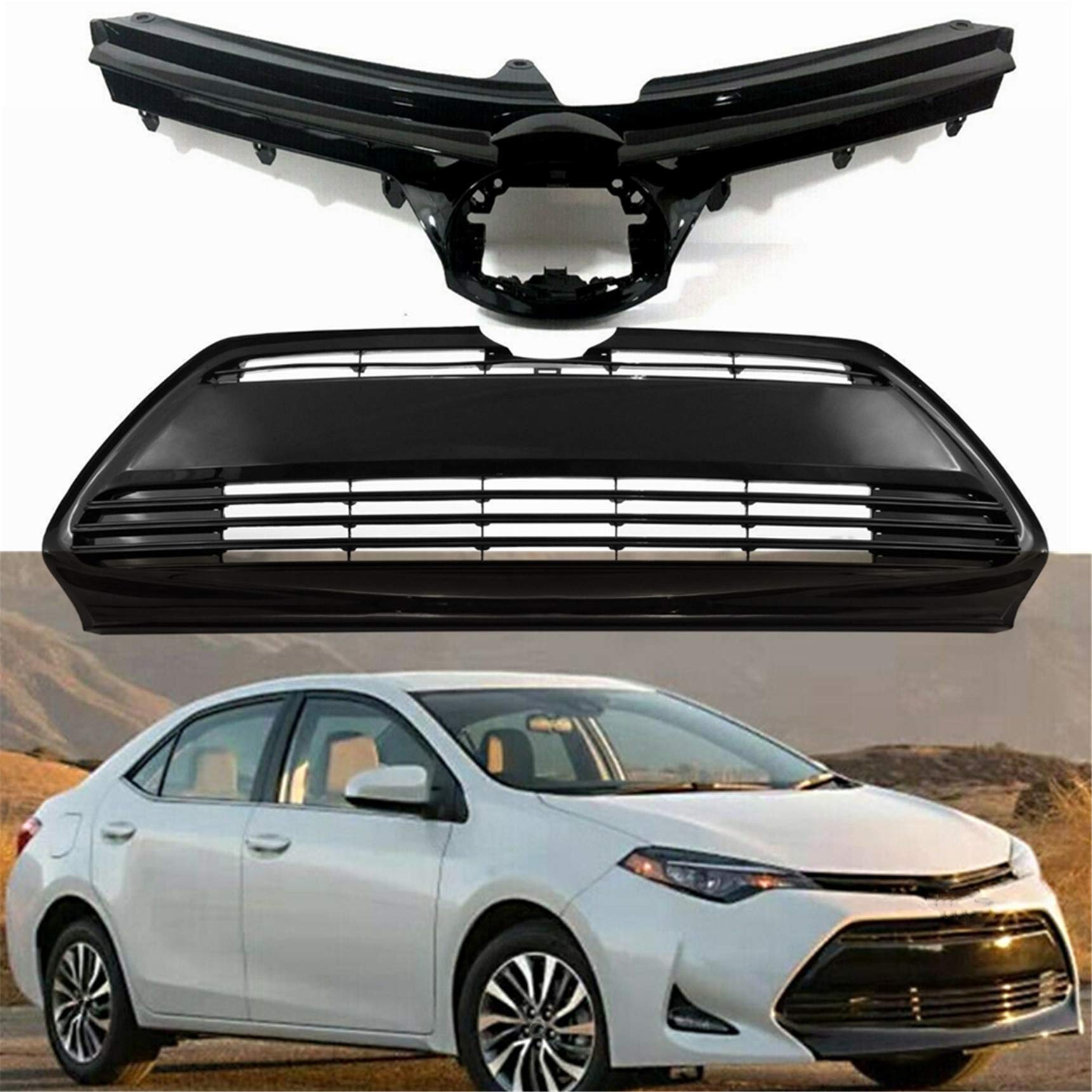 Replacement Front Bumper Upper & Lower Grille for 2017-2019 Toyota Corolla LE XLE (Part# 5311202730, 5311102B00) - Perfect Fit & Easy Installation for Car Repair & Customization
