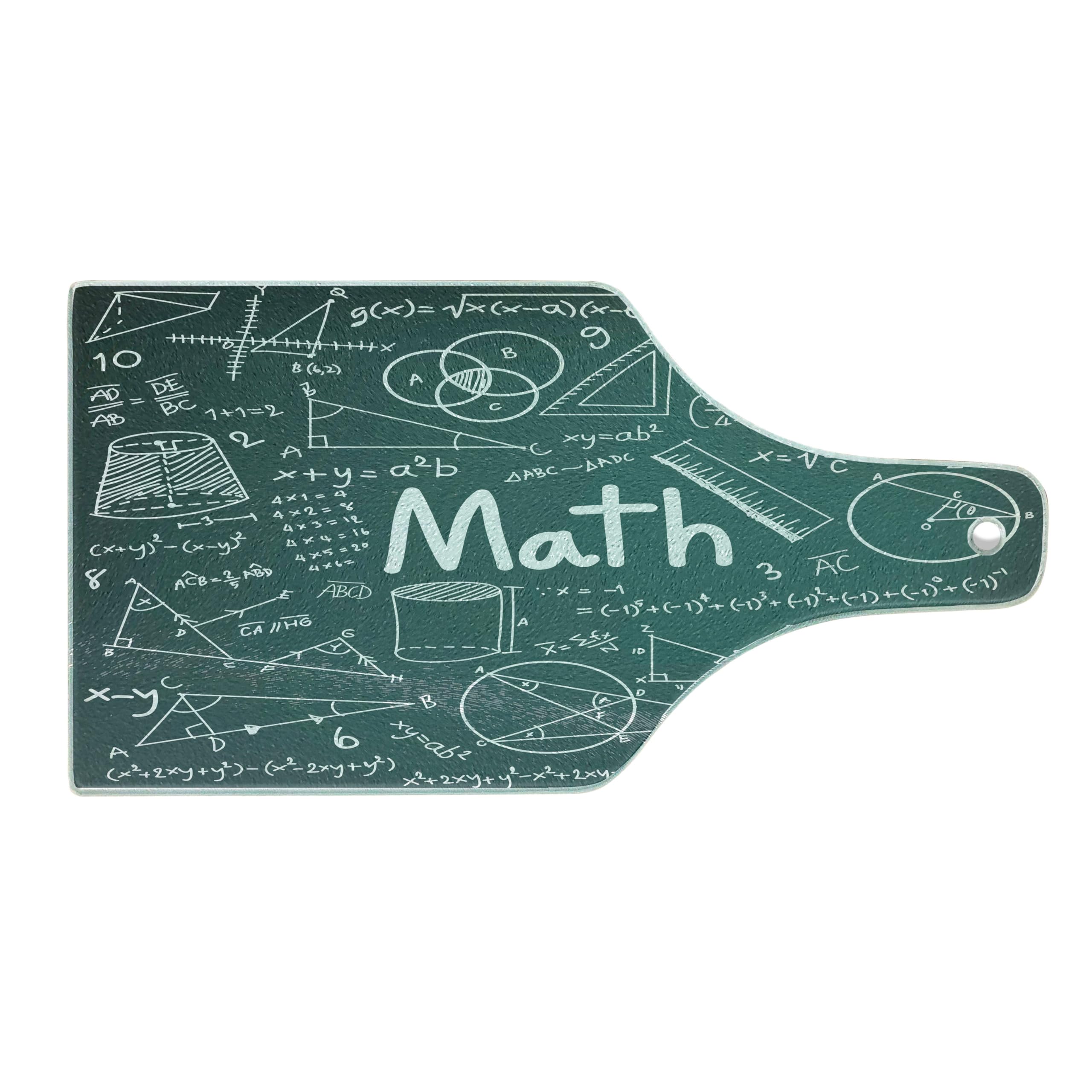 Lunarable Math-Themed Tempered Glass Cutting Board - Geometric Shapes, Formulas & Theory Designs - Decorative Serving Board for Kitchen & Dining - Perfect for Wine Bottles, Gifts & Math Enthusiasts - Teal & White