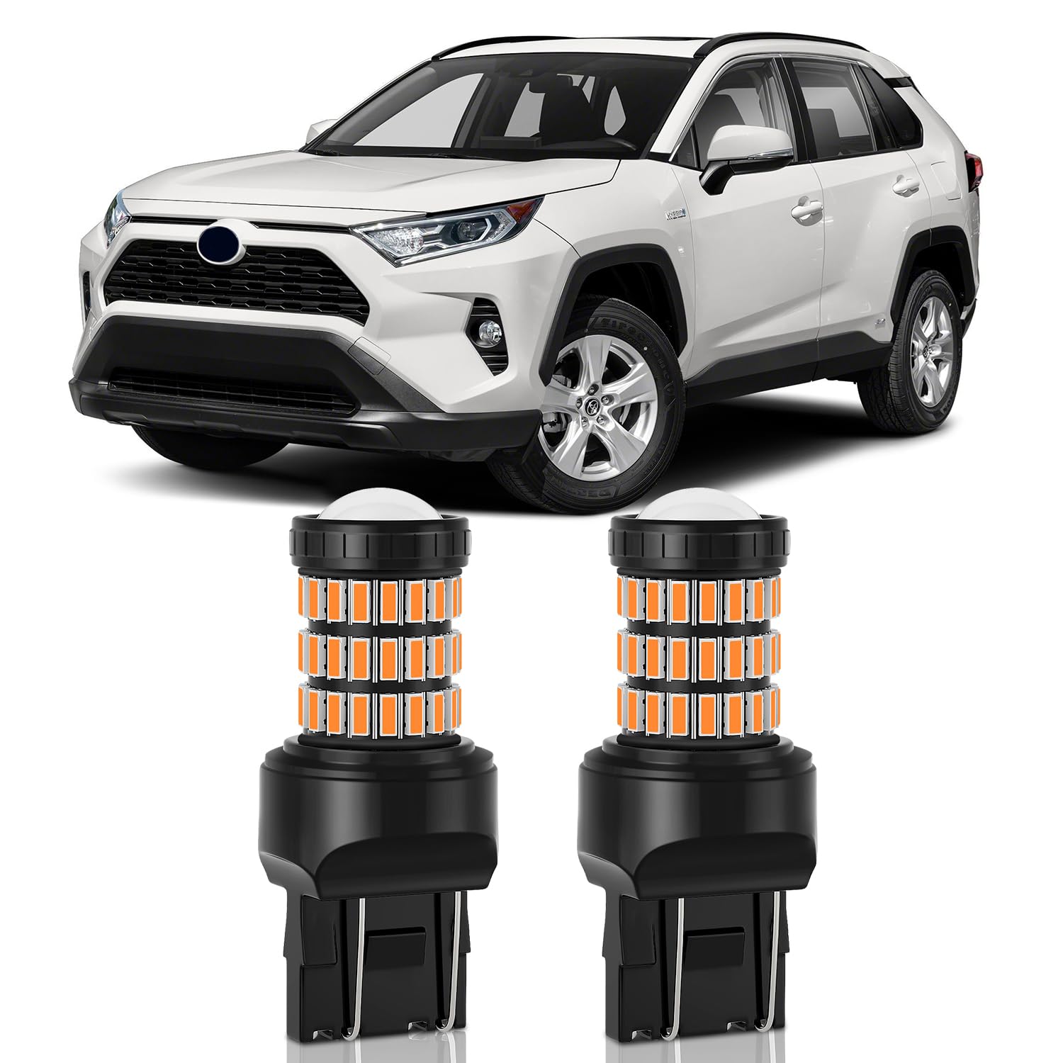 Amber Yellow T20 7443 7444 7440 LED Bulbs with Projector Blinker Lights - Compatible with Toyota RAV4 2016-2019 Front Turn Signal & 2016-2021 Rear Turn Signal - Pack of 2 - Upgrade Your Vehicle's Safety and Style for Day & Night Driving
