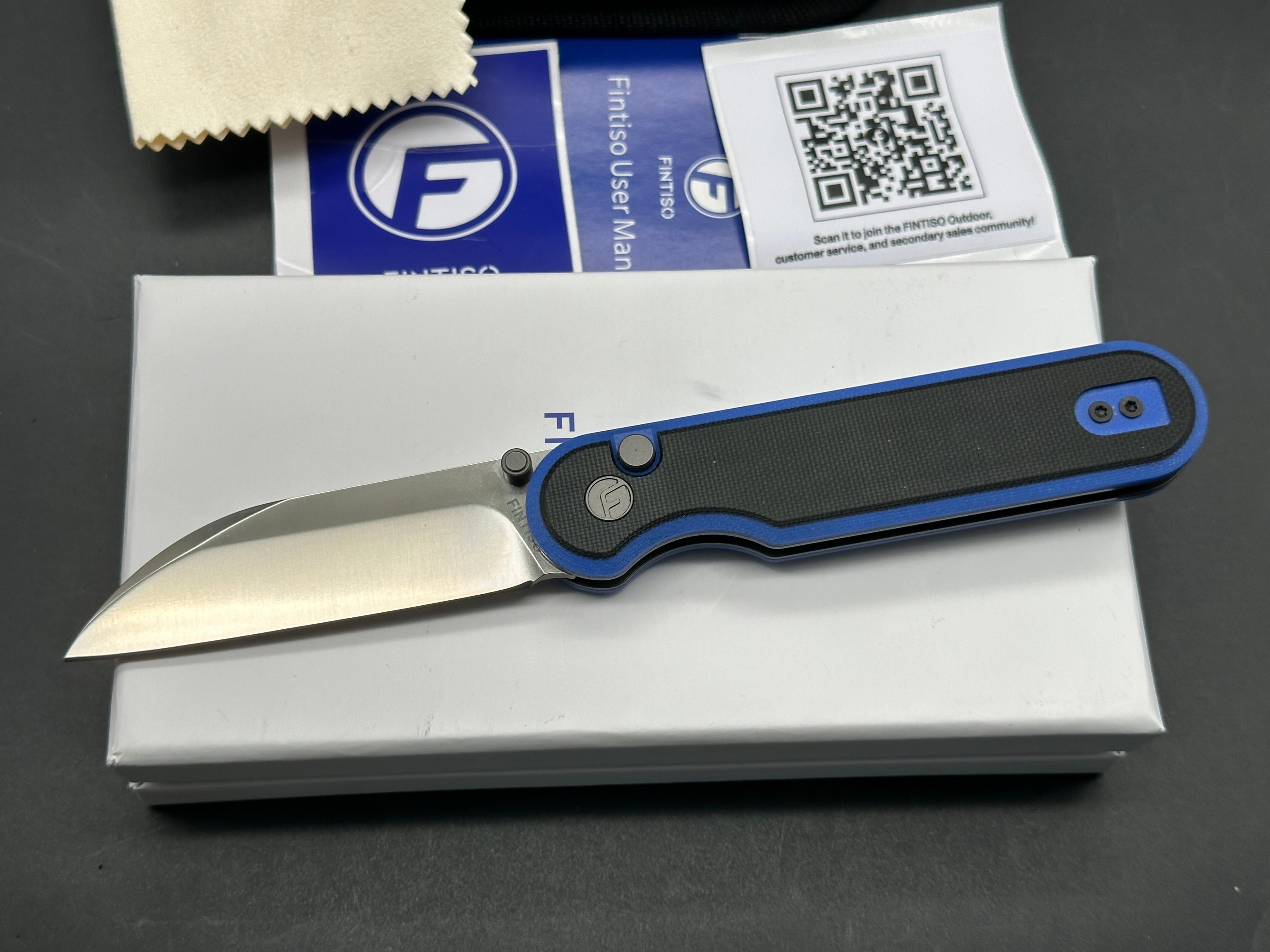 FINTISO Folding Pocket Knife with 14C28N Steel Blade & G10 Handle - Parrot Blue/Black - EDC, Camping, Hiking, Outdoor Survival Gear