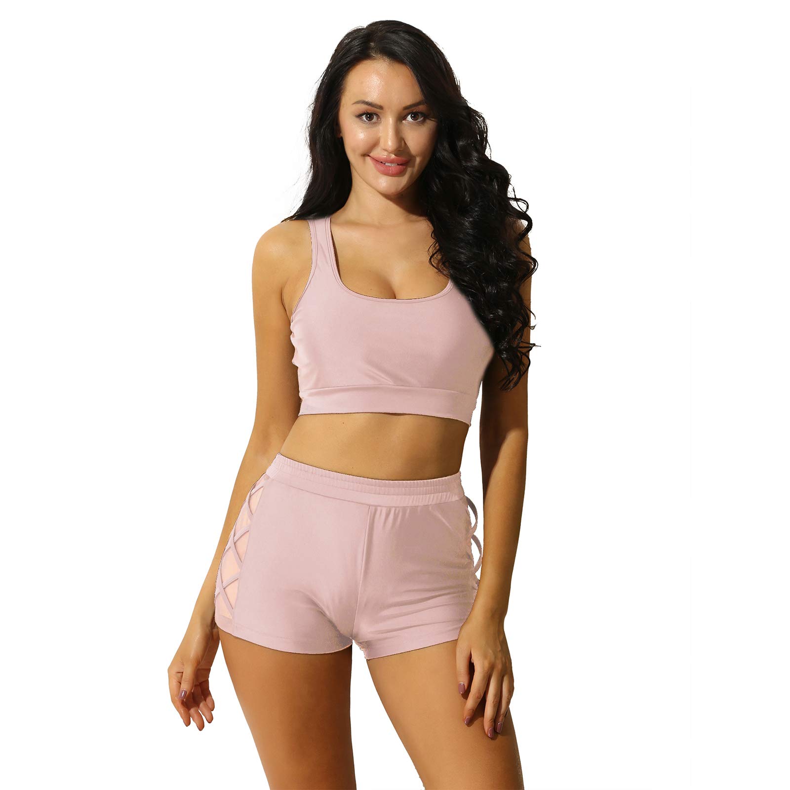 inhzoy Women's Athletic Bikini Swimsuits - High Waisted Boyshorts & Sports Bra Top for Swimming, Surfing & Beach Workouts | Summer Water Sports Activewear