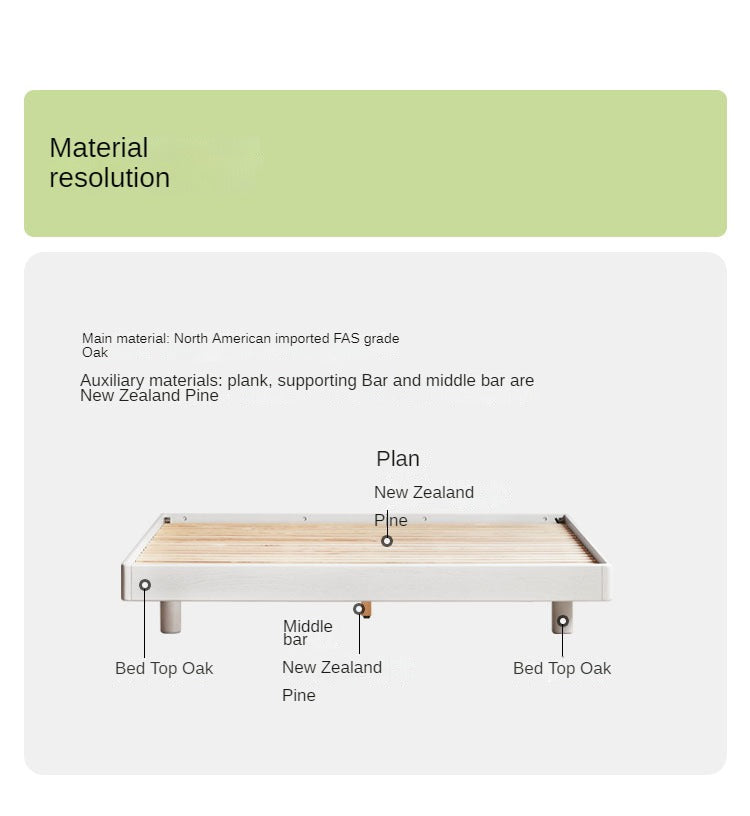 Solid Oak Wood Platform Bed - No Headboard, Cream Finish - Modern Minimalist Bedroom Furniture for Small Spaces & Loft Apartments