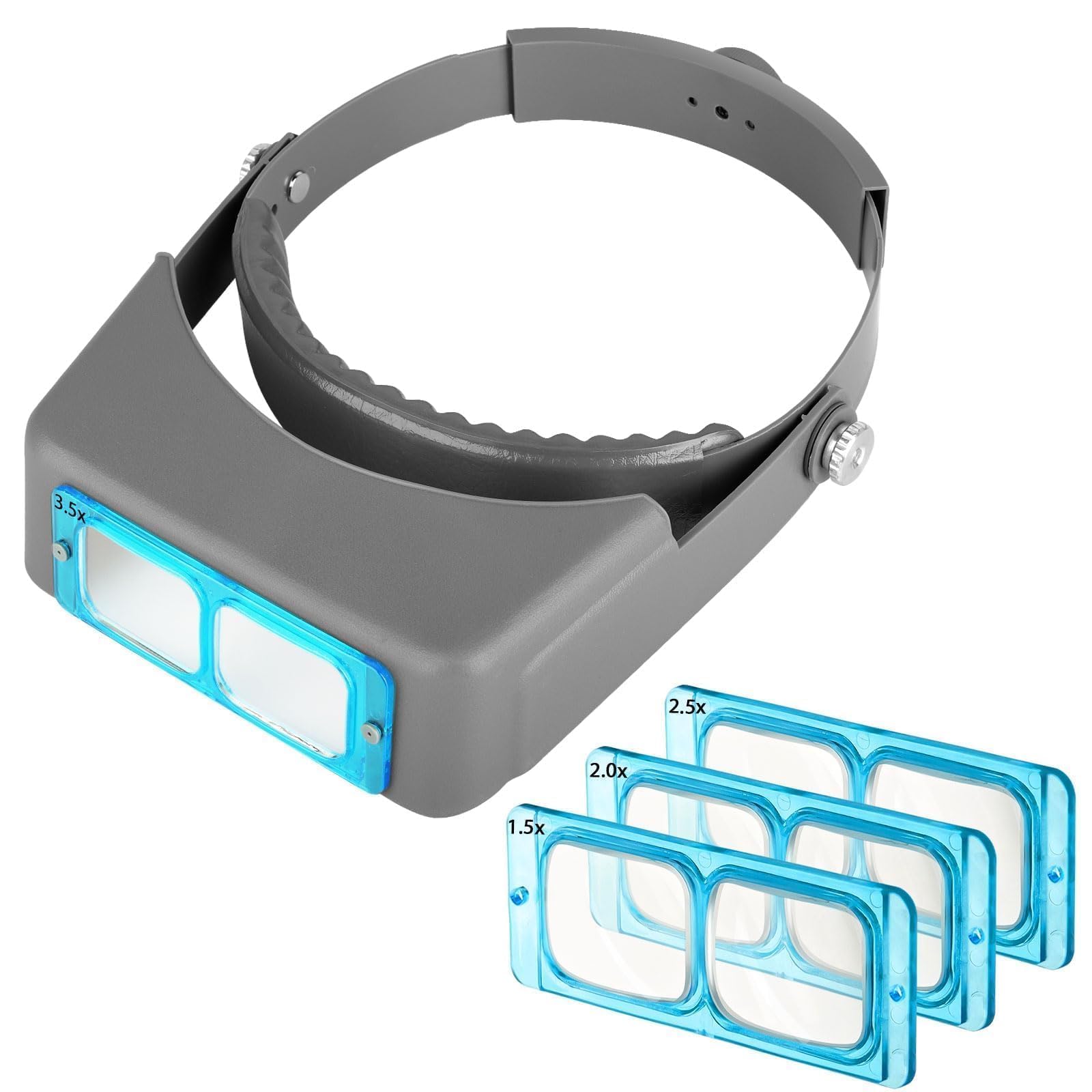 SUNJOYCO Optivisor Headband Magnifier - 1.5X 2.0X 2.5X 3.5X Magnifying Glasses for Jewelry Making, Watch Repair, Electronics & Close-up Work - Comfortable Headset Visor for Hobbyists & Professionals
