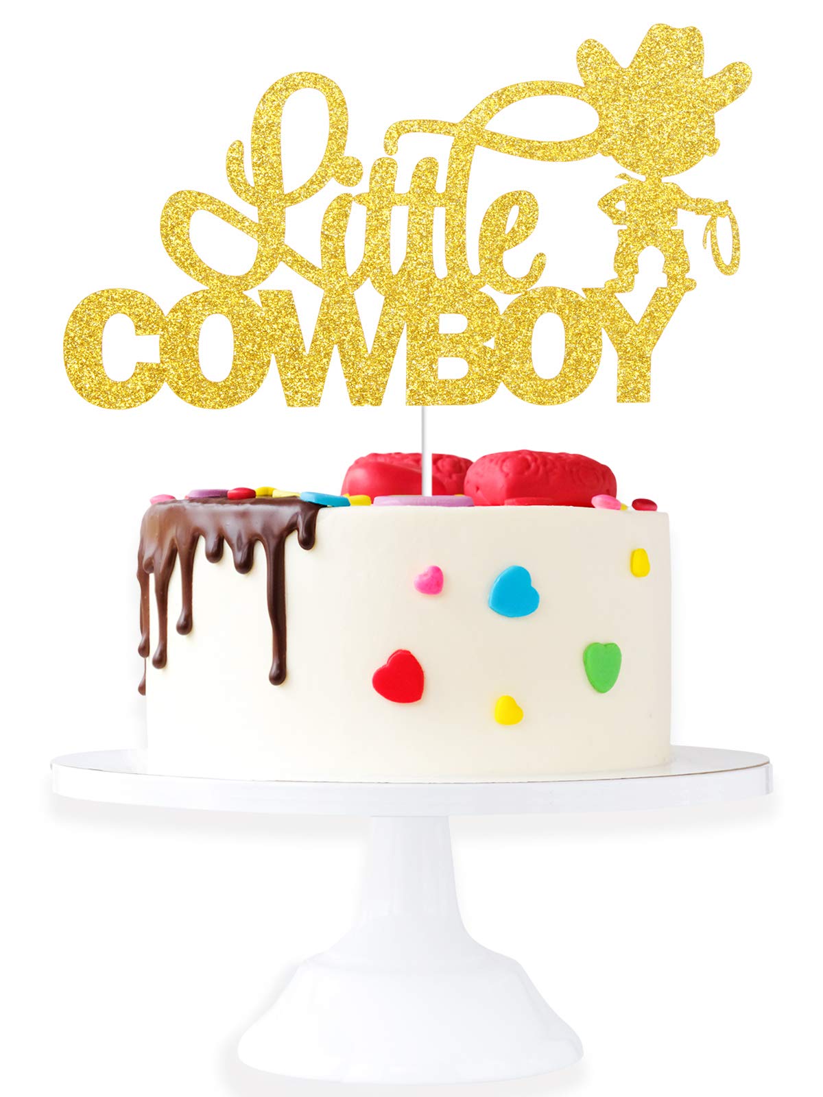 Gold Glitter Cowboy Cake Topper - Western Rodeo Lasso Roper Birthday Decor for Boys - Wild West Farm Theme Party Supplies | Perfect for 1st Birthday, Baby Shower & Western-Themed Celebrations