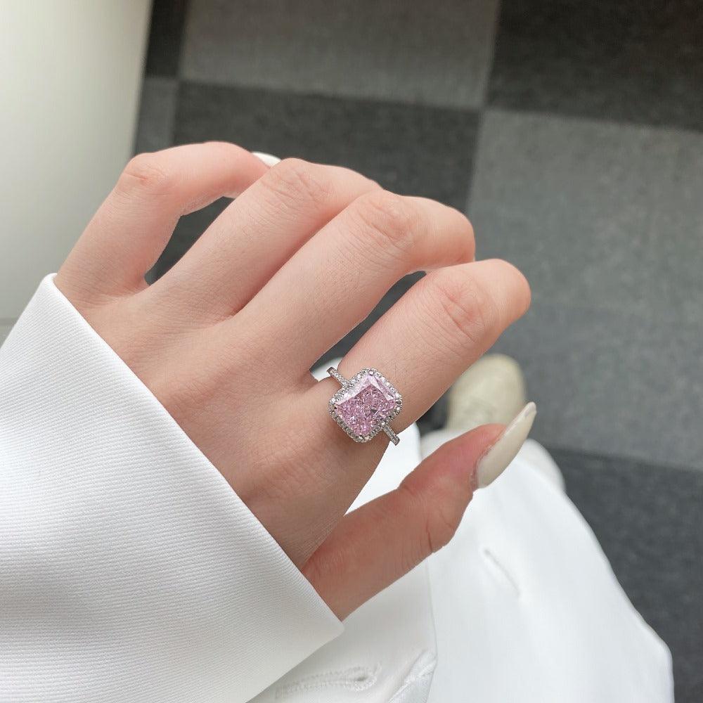 Pink CZ Radiant Cut Halo Ring - 925 Sterling Silver Cubic Zirconia Engagement Ring for Women | Perfect for Valentine's Day, Anniversary & Proposal Gifts