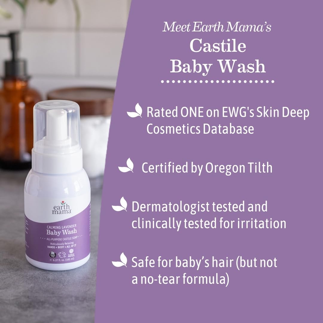 Earth Mama Organic Lavender Baby Wash & Body Soap - Gentle Foaming Cleanser for Sensitive Skin with Coconut Oil, Shea Butter & Calendula | Hypoallergenic, Vegan & Cruelty-Free | Perfect for Newborns, Kids & Adults | Bath Time, Hand Washing & Shower Use