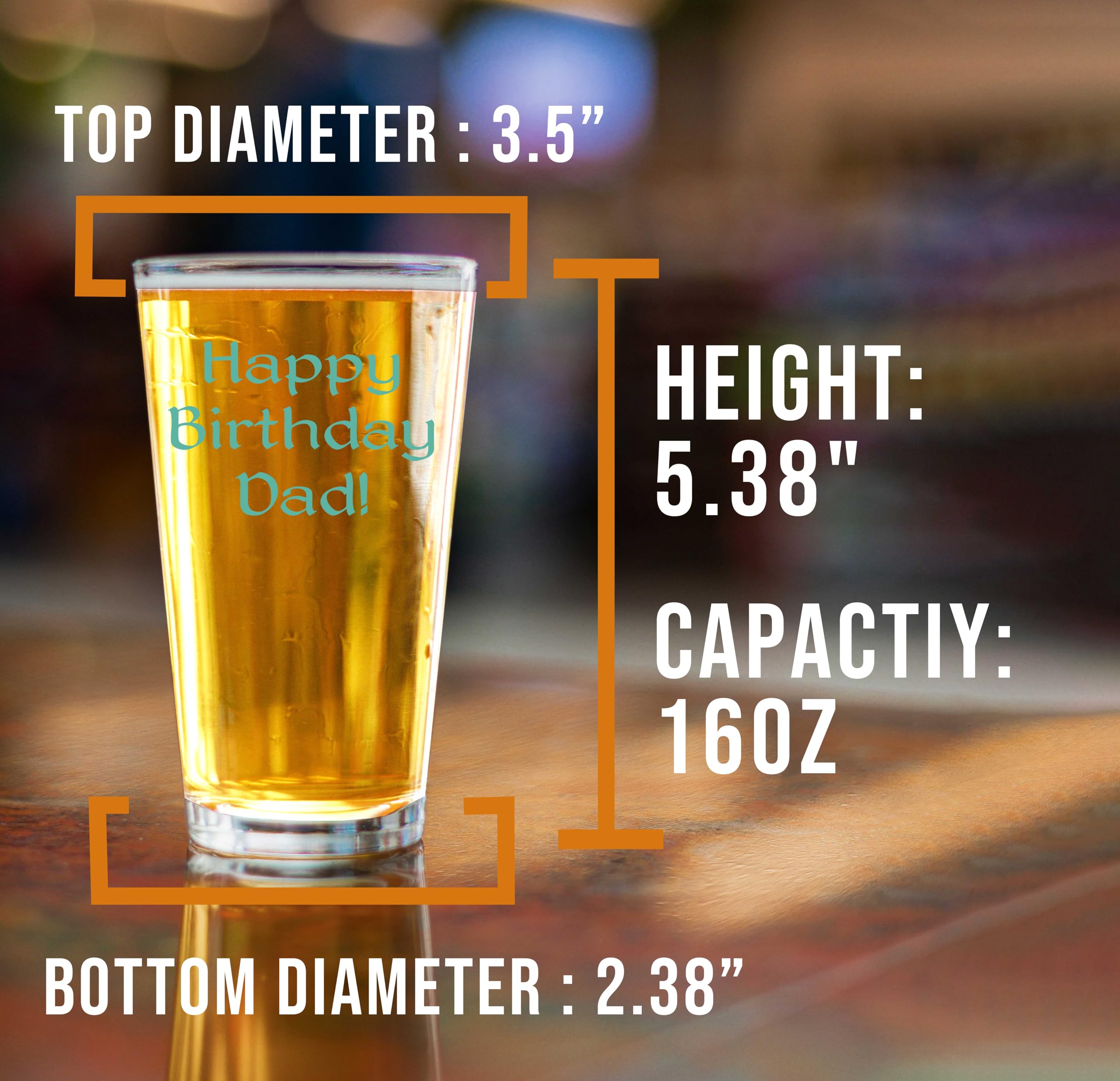Custom 16oz Pint Beer Glass with Personalized Text - Unique Christmas, Birthday Gifts for Men & Dad - Perfect for Home Bars, Parties & Father's Day Celebrations