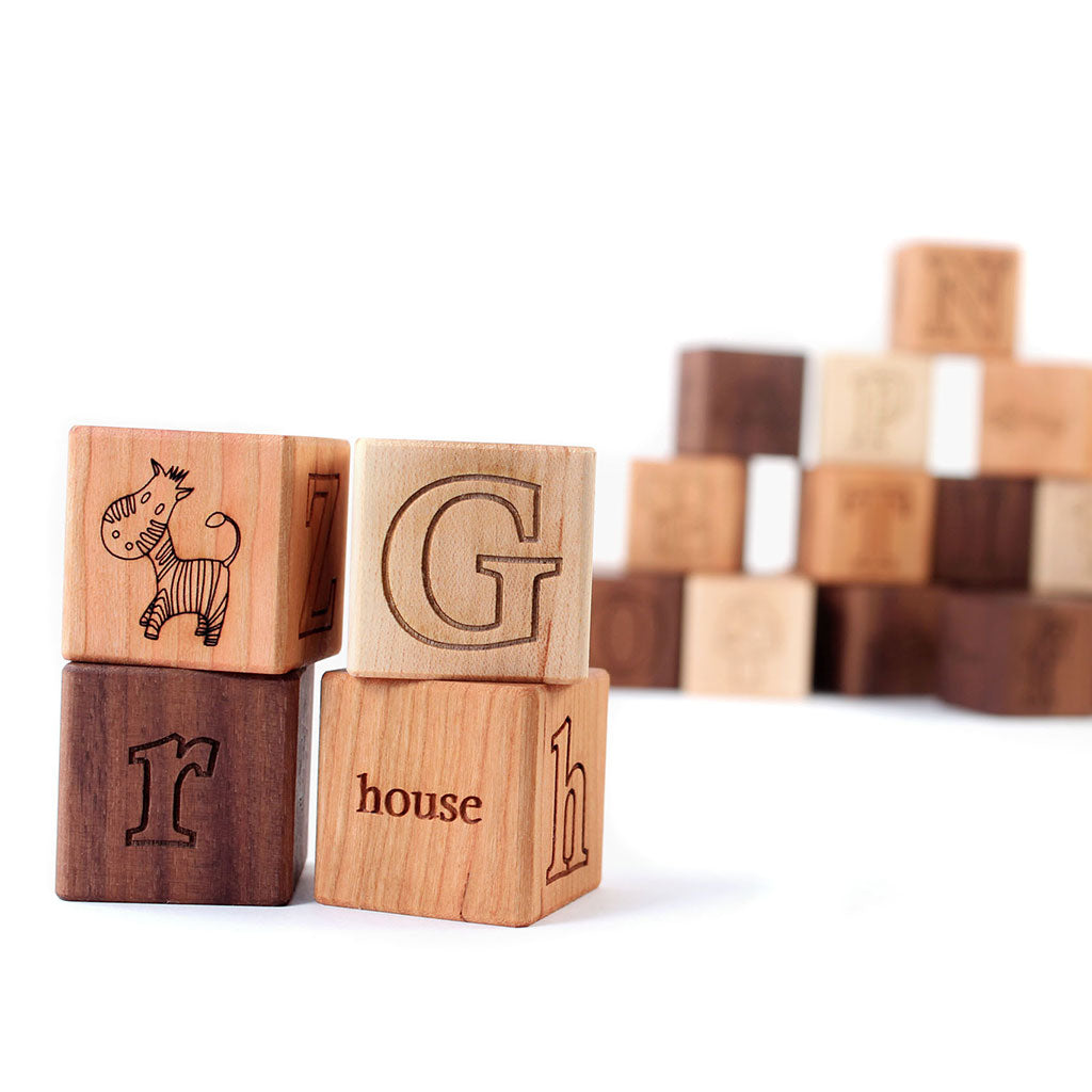 Wooden Alphabet Blocks for Kids - ABC Learning Toys with Pictures - Perfect for Preschool Education & Early Childhood Development