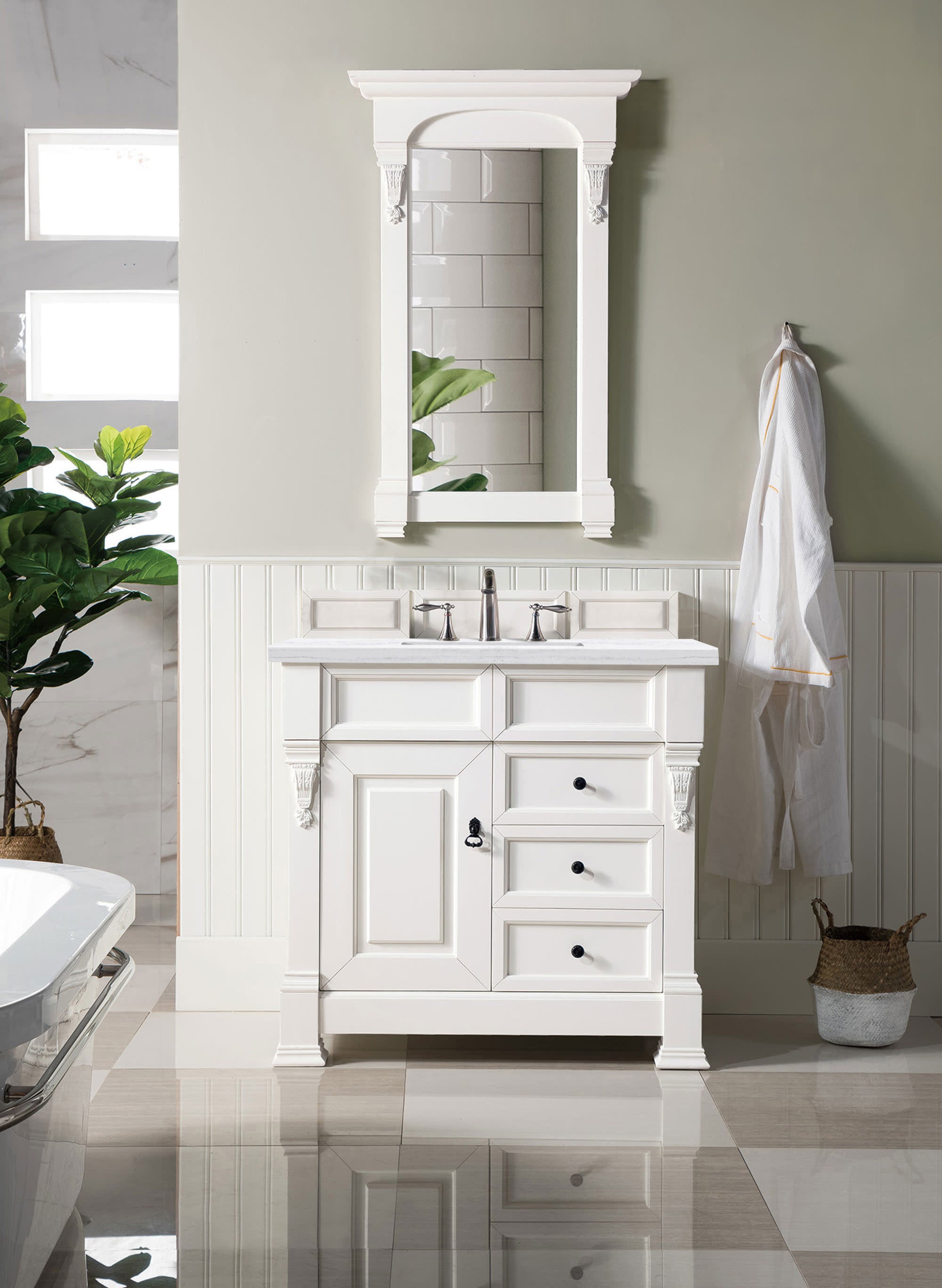Brookfield 36-Inch Single Bathroom Vanity with 3CM Arctic Fall Solid Surface Top in Bright White - Perfect for Modern Bathroom Renovations & Small Space Solutions