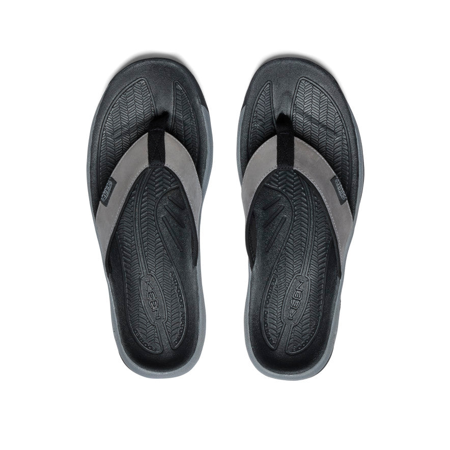 Men's Kona Leather Flip Flops - Comfortable Sandals for Beach, Pool & Casual Wear | Steel Grey/Black | Water-Resistant & Durable Summer Footwear