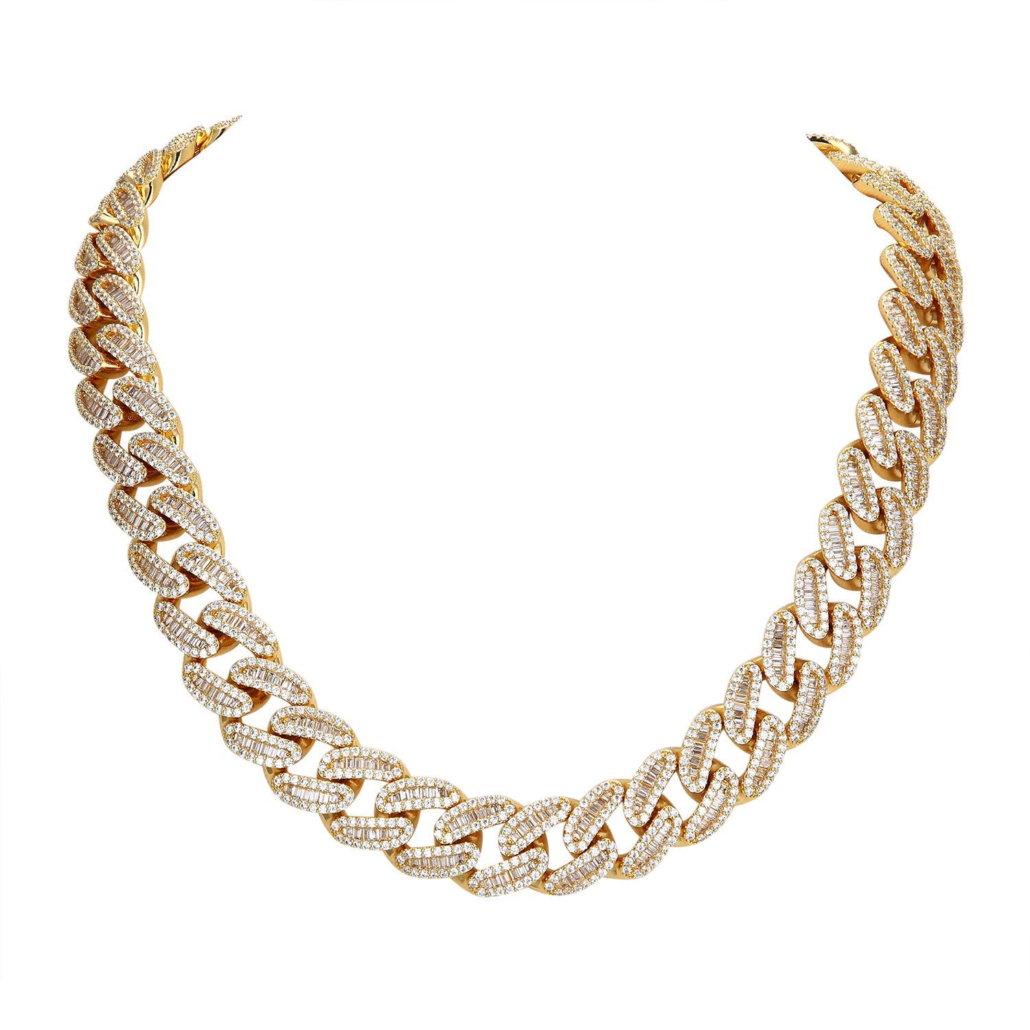 18mm Miami Cuban Rapper Style Necklace - 14K Gold Tone Baguette Chain for Men | Hip Hop Jewelry, Streetwear Accessory, Gift for Rappers & Music Lovers