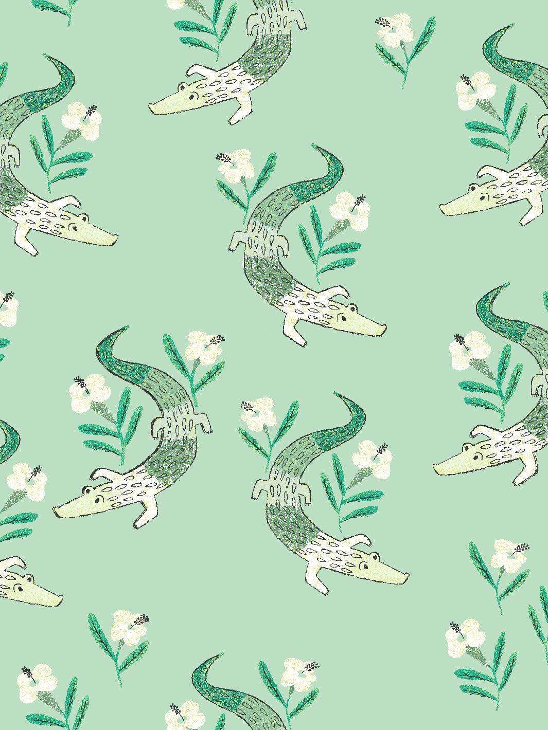 Gator Garden Wallpaper by Tea Collection - Aventurine Green Tropical Wallpaper for Nursery, Kids Room & Home Decor