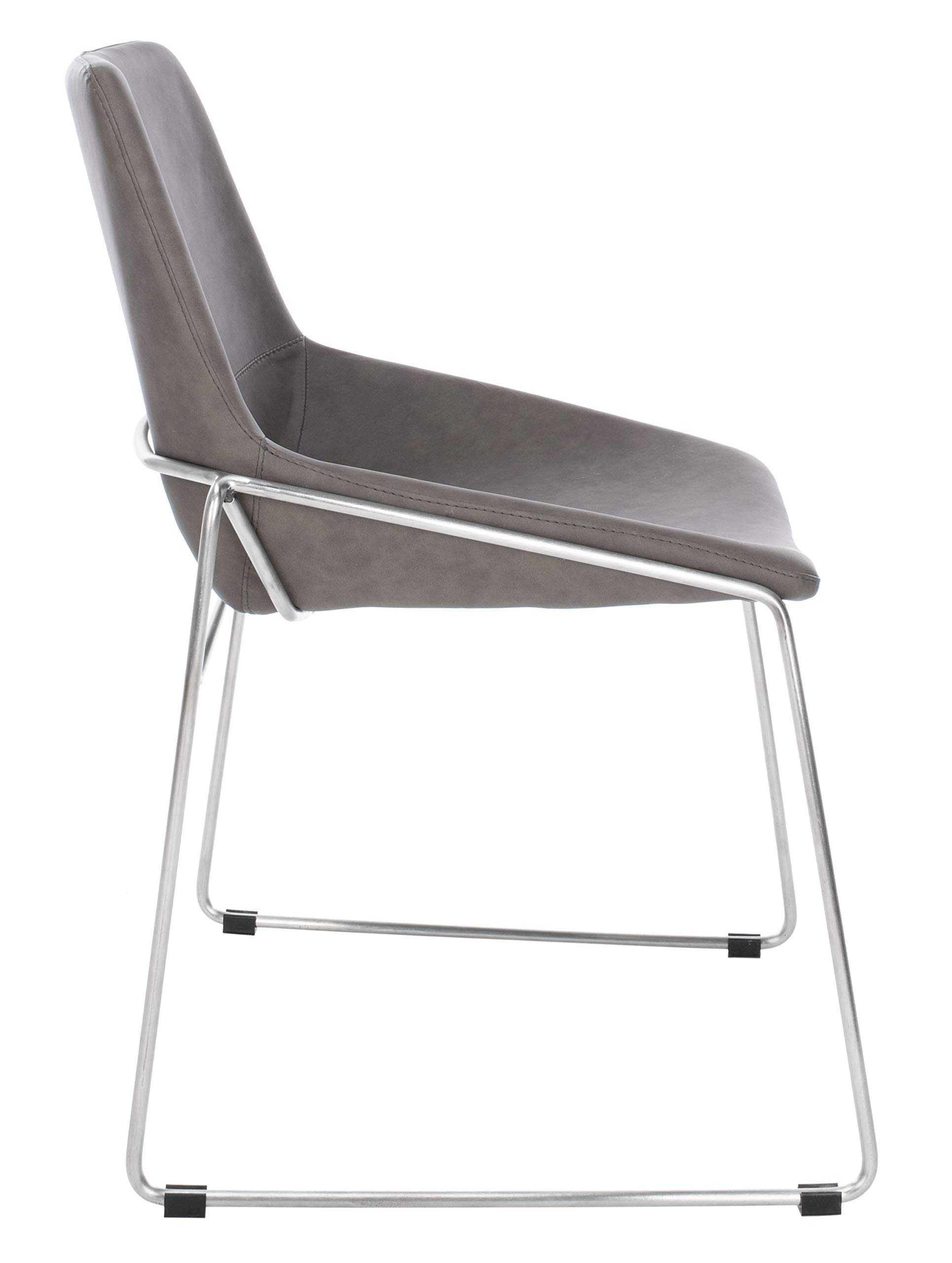 Safavieh Home Alexis Mid-Century Modern Dining Chairs - Set of 2, Ash Faux Leather & Silver Metal Frame - Perfect for Kitchen, Dining Room & Office Use