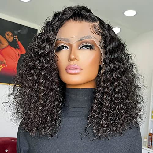 Imeya 13x6 HD Transparent Lace Front Wig - Short Bob Deep Wave Human Hair Wig | Brazilian Virgin Hair 150% Density | Pre-Plucked Hairline with Baby Hair | Jerry Curl Style 16 Inch | Perfect for Daily Wear, Parties & Cosplay